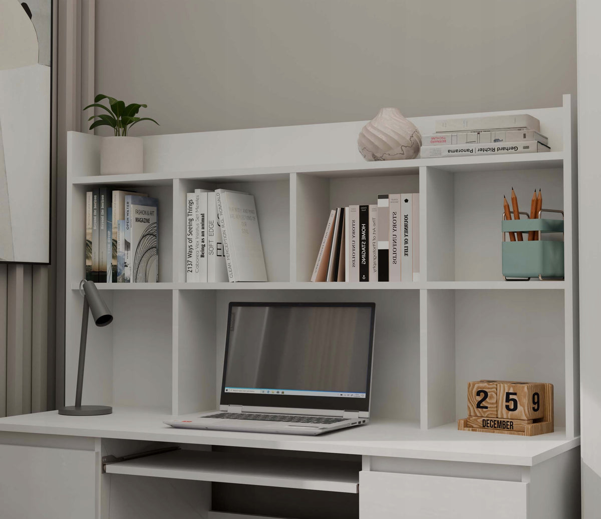 DESK EXTENSION 130 CM WHITE SHELF BOOKCASE DOCUMENTS ORGANIZER Brand TopEshop