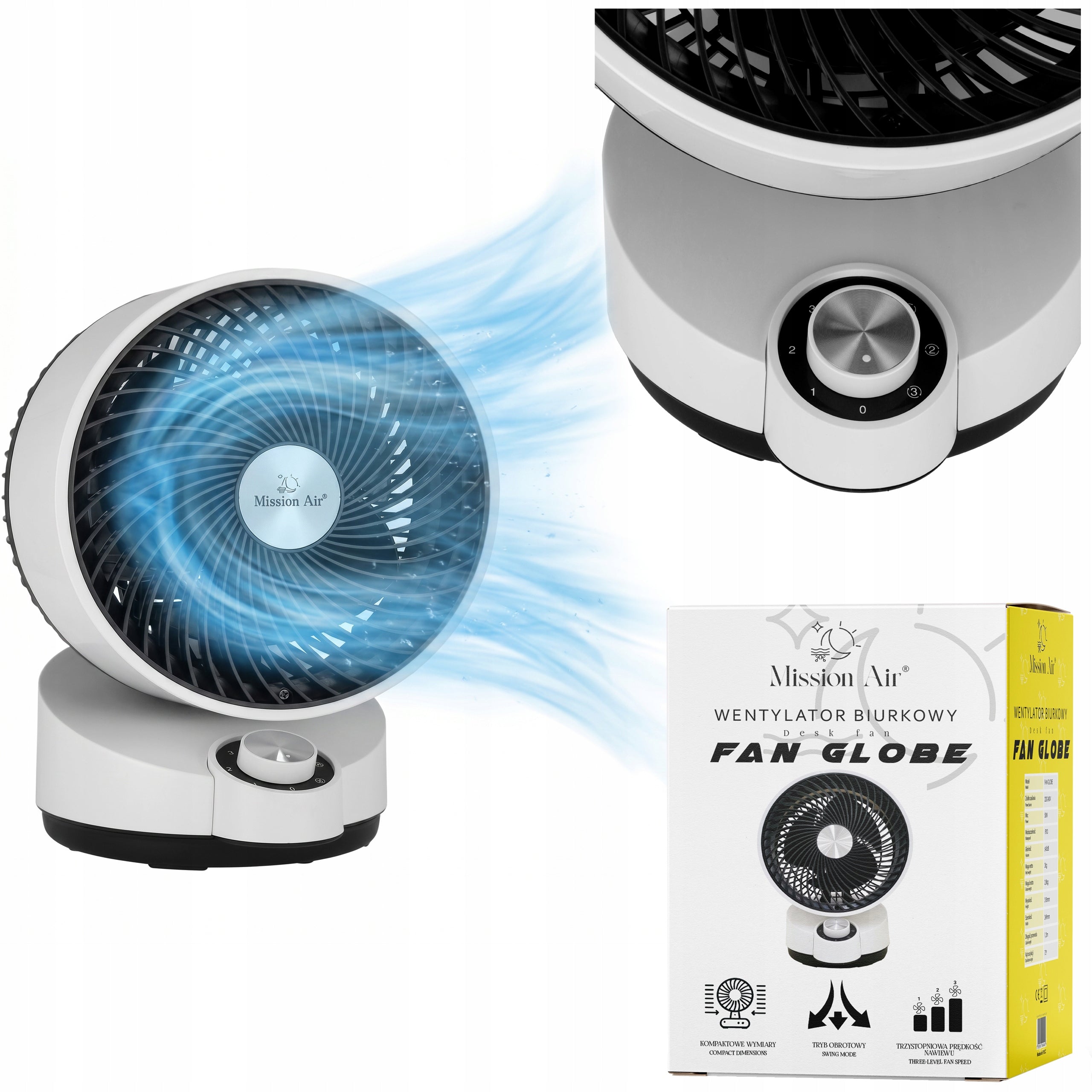 DESK FAN small fan STRONG QUIET circulator GLOBE 50W oscillation