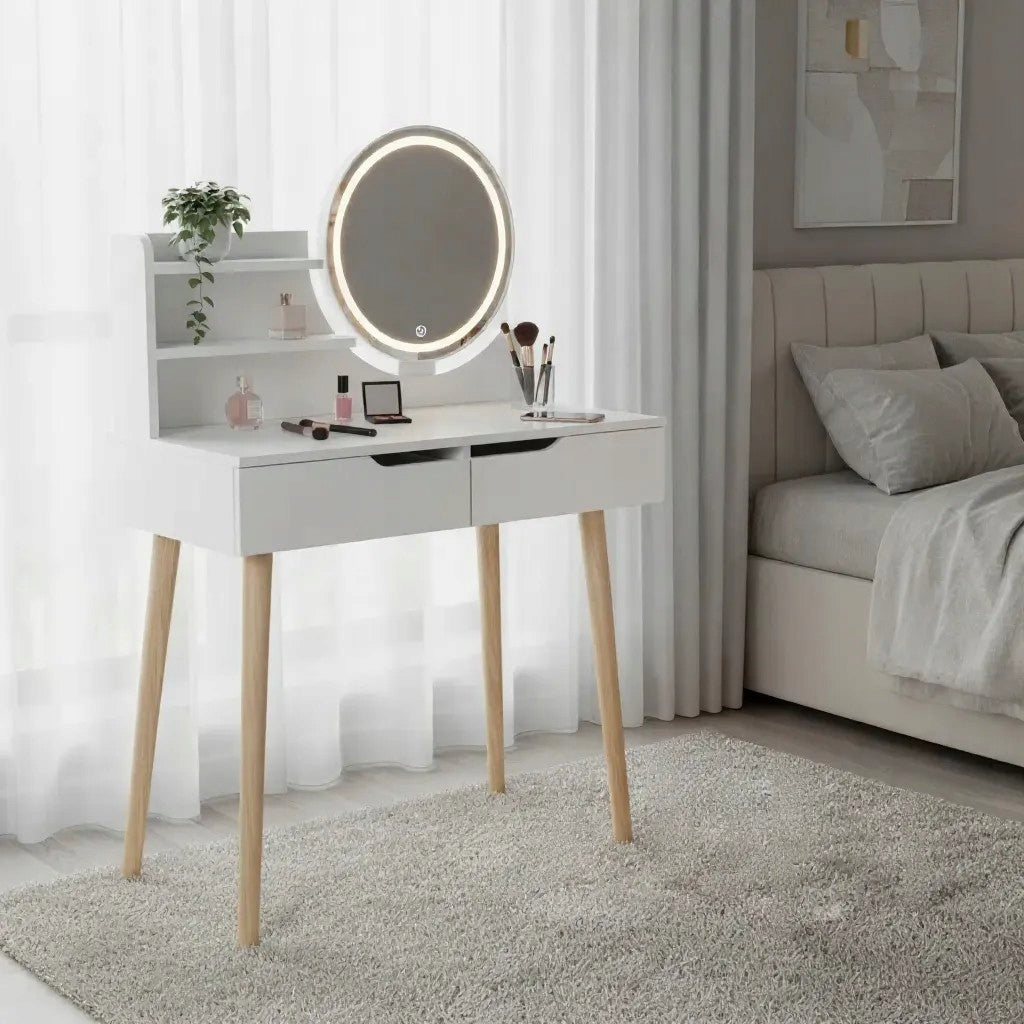 DESK WITH MIRROR LED SCANDINAVIAN DRESSING TABLE GLAMOUR COSMETIC MAKE-UP Manufacturer code T005 LED