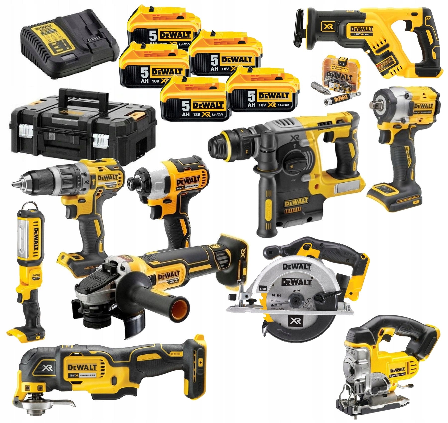 DEWALT COMBO SET 10PCS TOOLS BATTERIES 5x5AH 18V