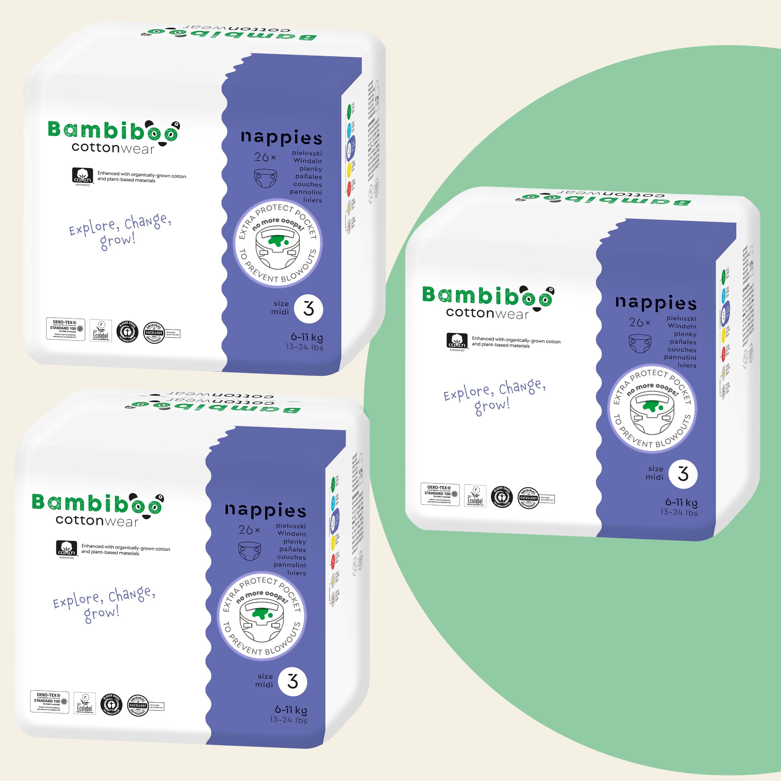 DIAPERS BAMBIBOO COTTONWEAR 3 SET 3x26 pcs MIDI DIAPERS 6-11kg Packaging status original