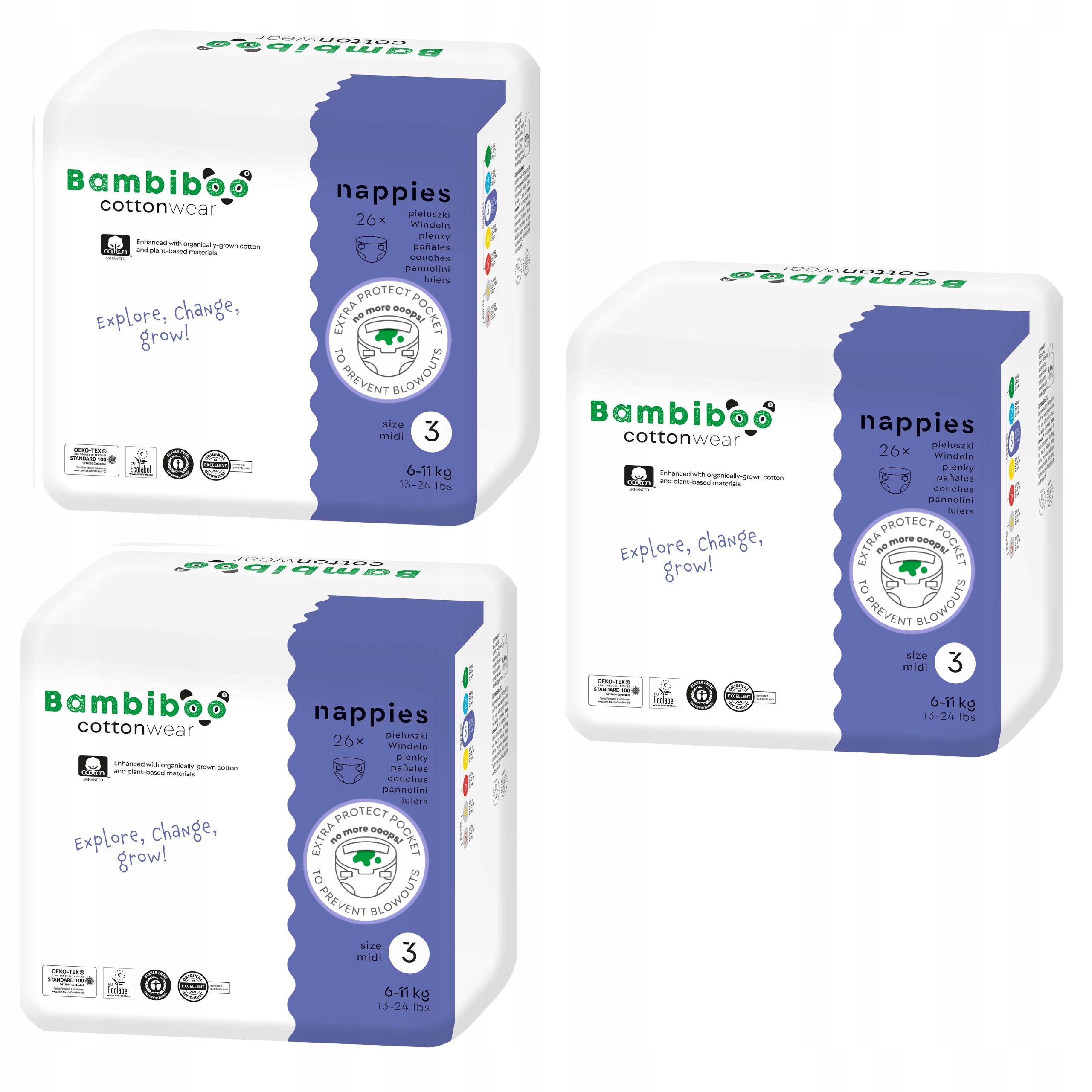 DIAPERS BAMBIBOO COTTONWEAR 3 SET 3x26 pcs MIDI DIAPERS 6-11kg