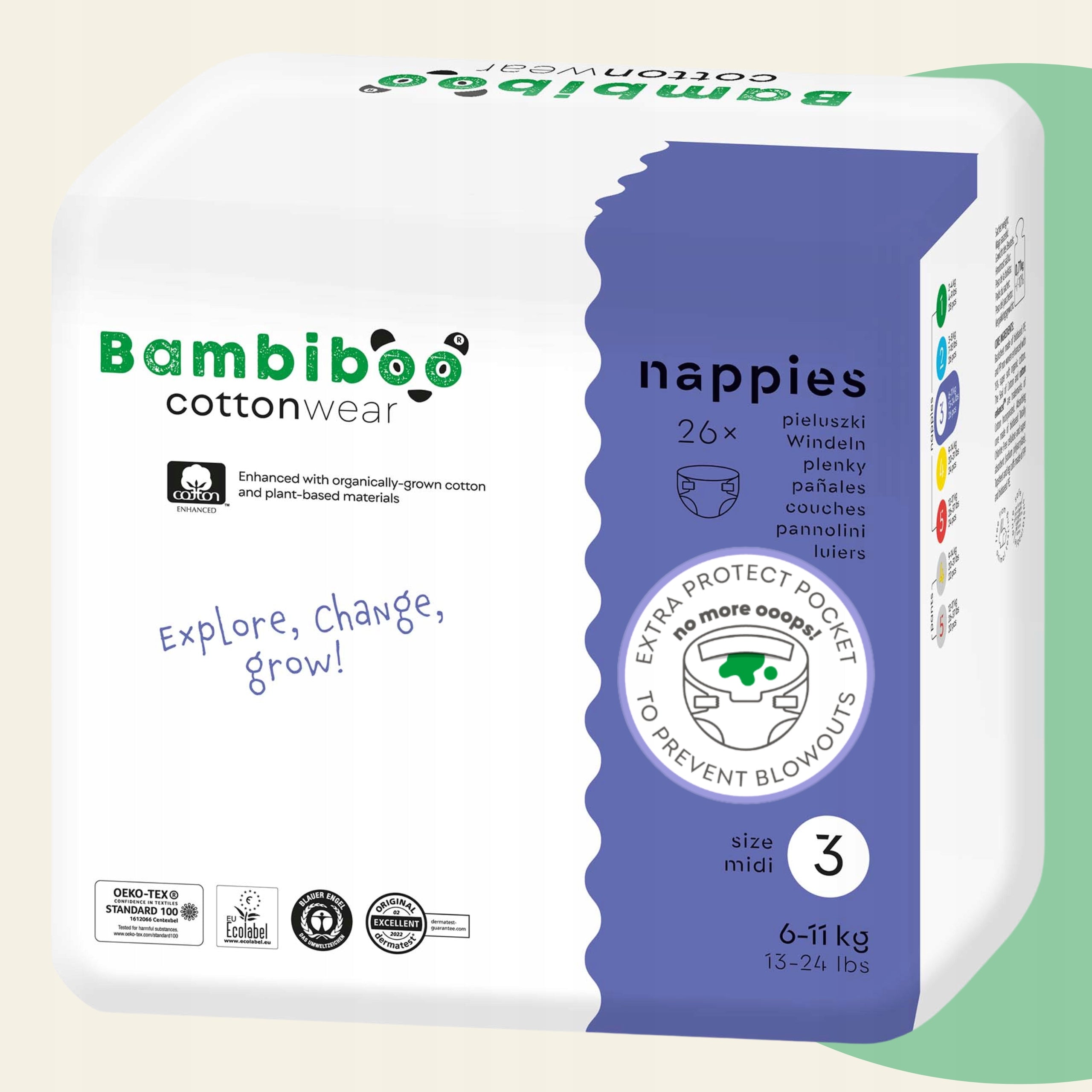 DIAPERS BAMBIBOO DIAPERS COTTONWEAR size 3 MIDI Disposable 6-11kg 26pcs Packaging status original