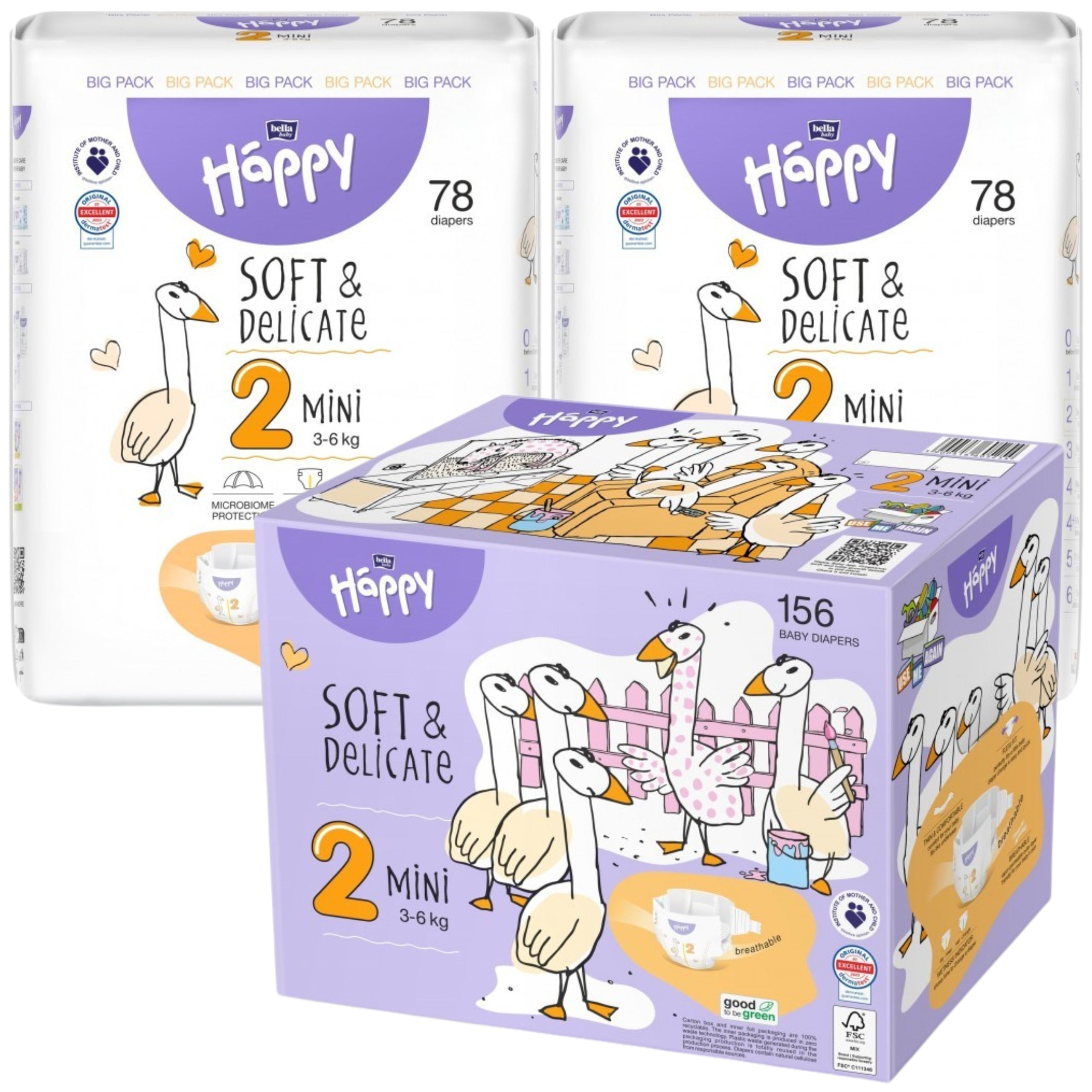 DIAPERS BELLA HAPPY 2 MINI 3-6KG 156 PIECES BOX