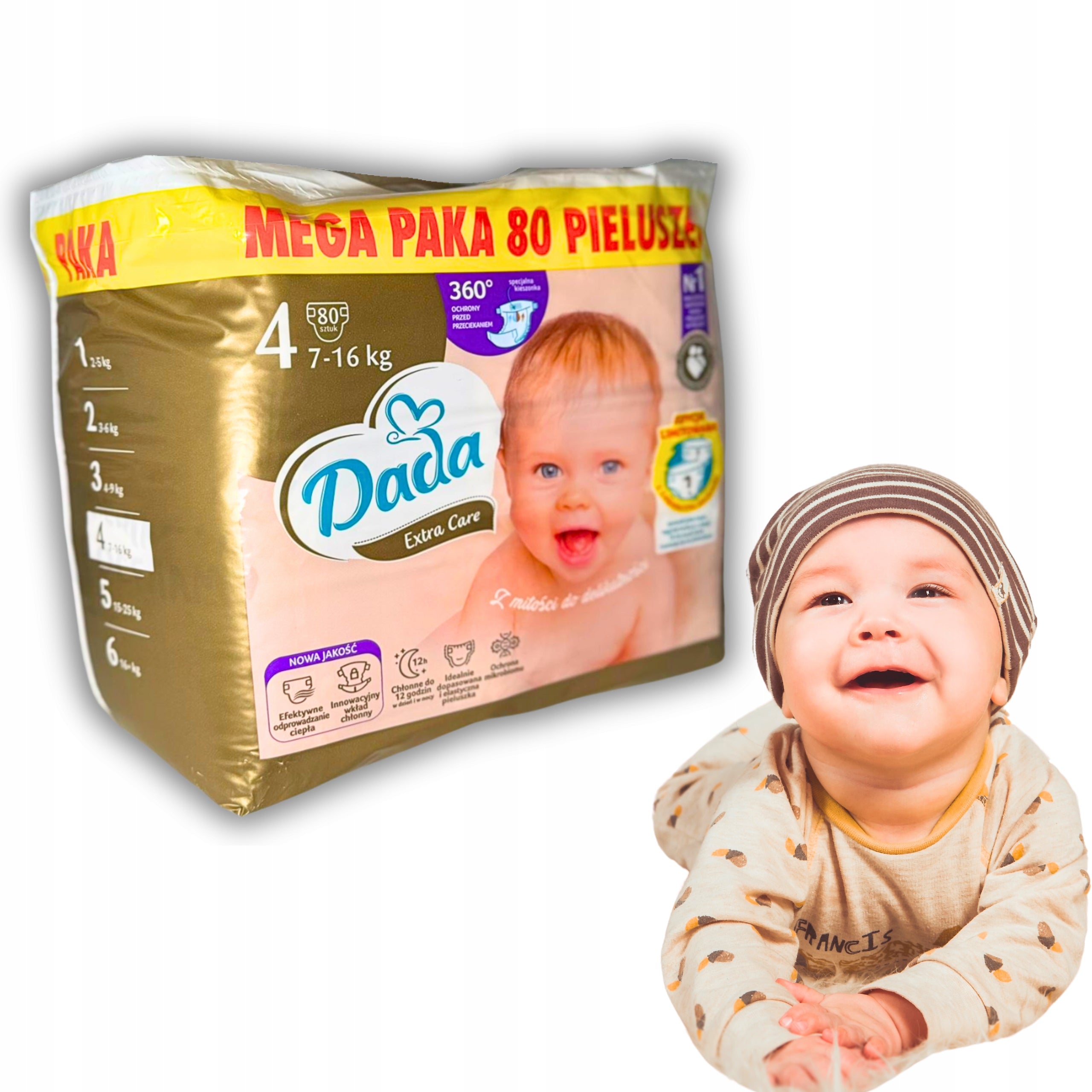 DIAPERS DADA EXTRA CARE MEGAPAKA 80PCS PAMPERS SIZE 4 - 7/16KG + EBOOK Manufacturer code Pieluchy Dada Extra Care Megapaka rozmiar 4