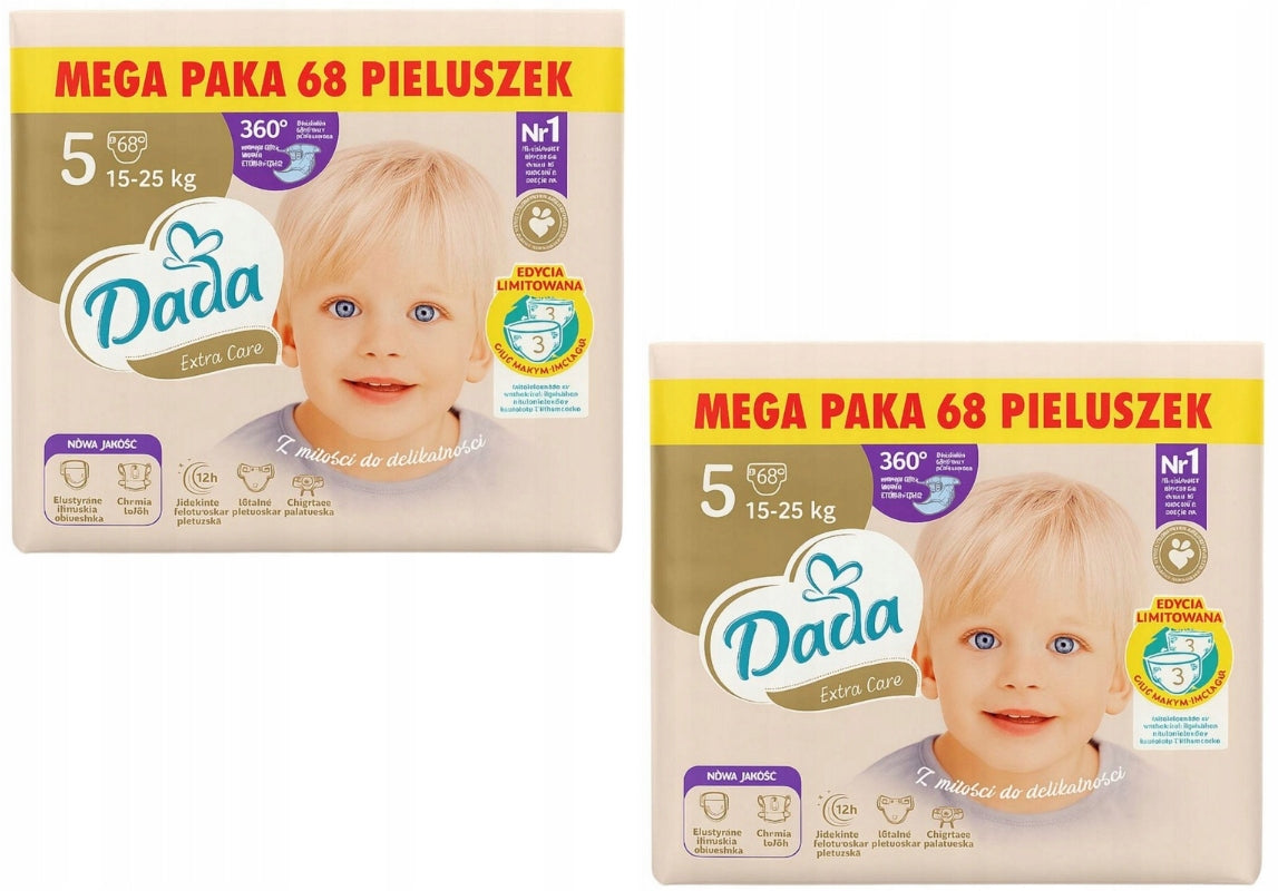 DIAPERS DADA EXTRA CARE SIZE 5 136 PCS DIAPERS 360' PROTECTION 2x68