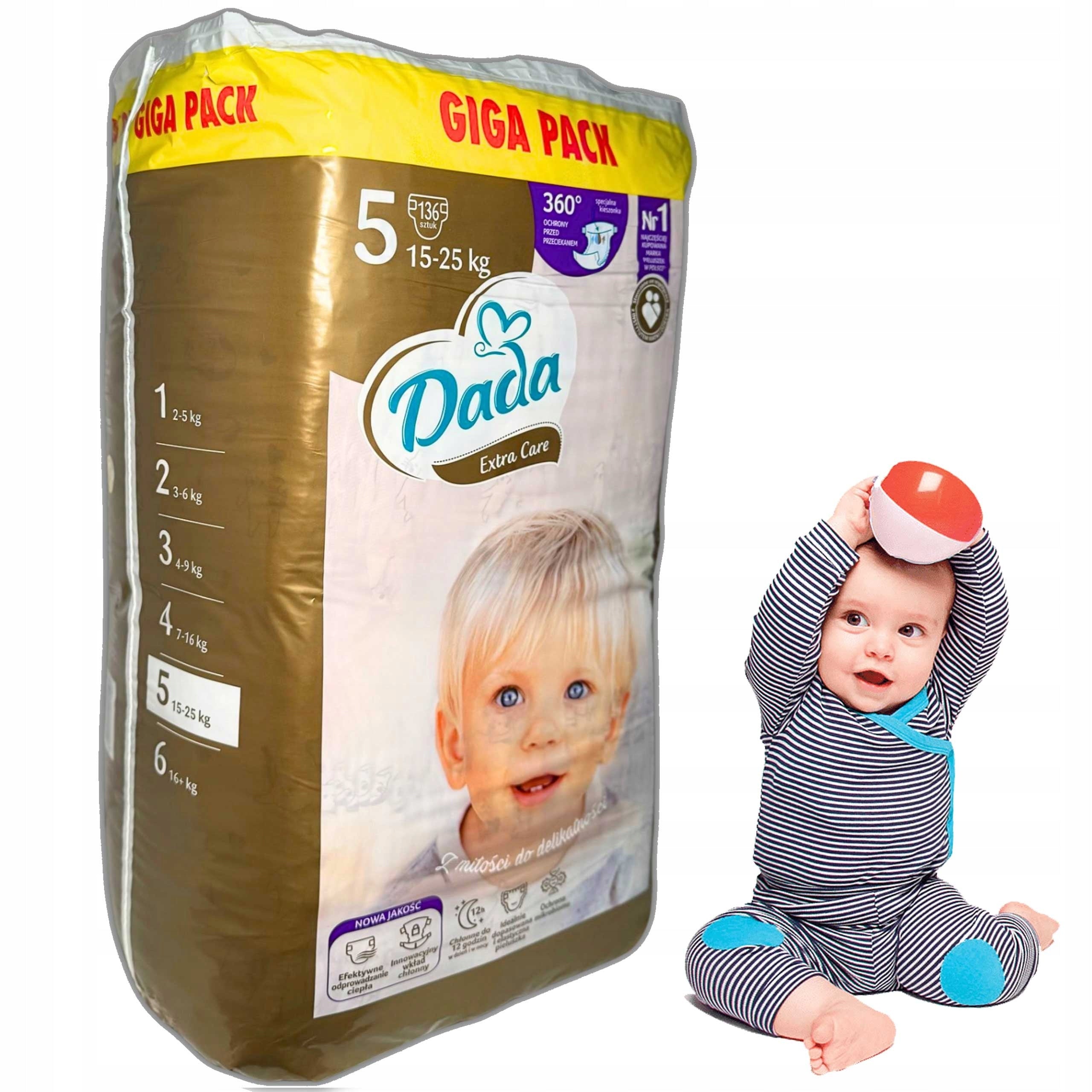 DIAPERS IDEAL FOR NIGHT AND DAY DADA EXTRA CARE 5 136 PCS