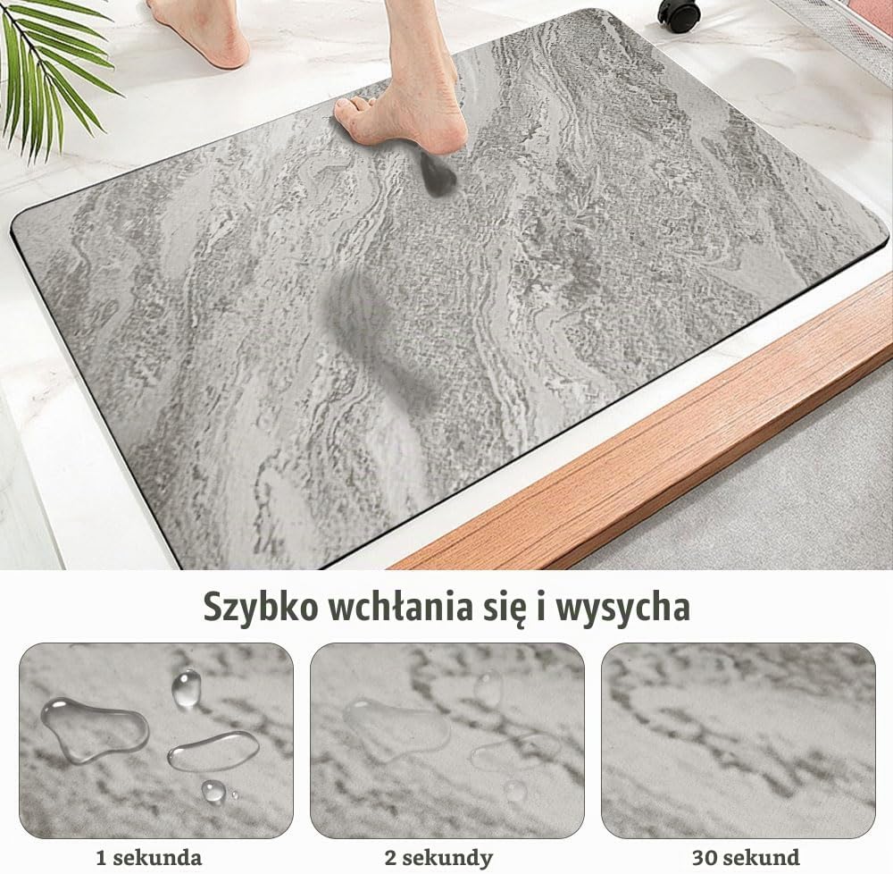 DIATOMITE BATHROOM MAT 45X70CM NON-SLIP ABSORBENT QUICK-DRYING Product width 45 cm