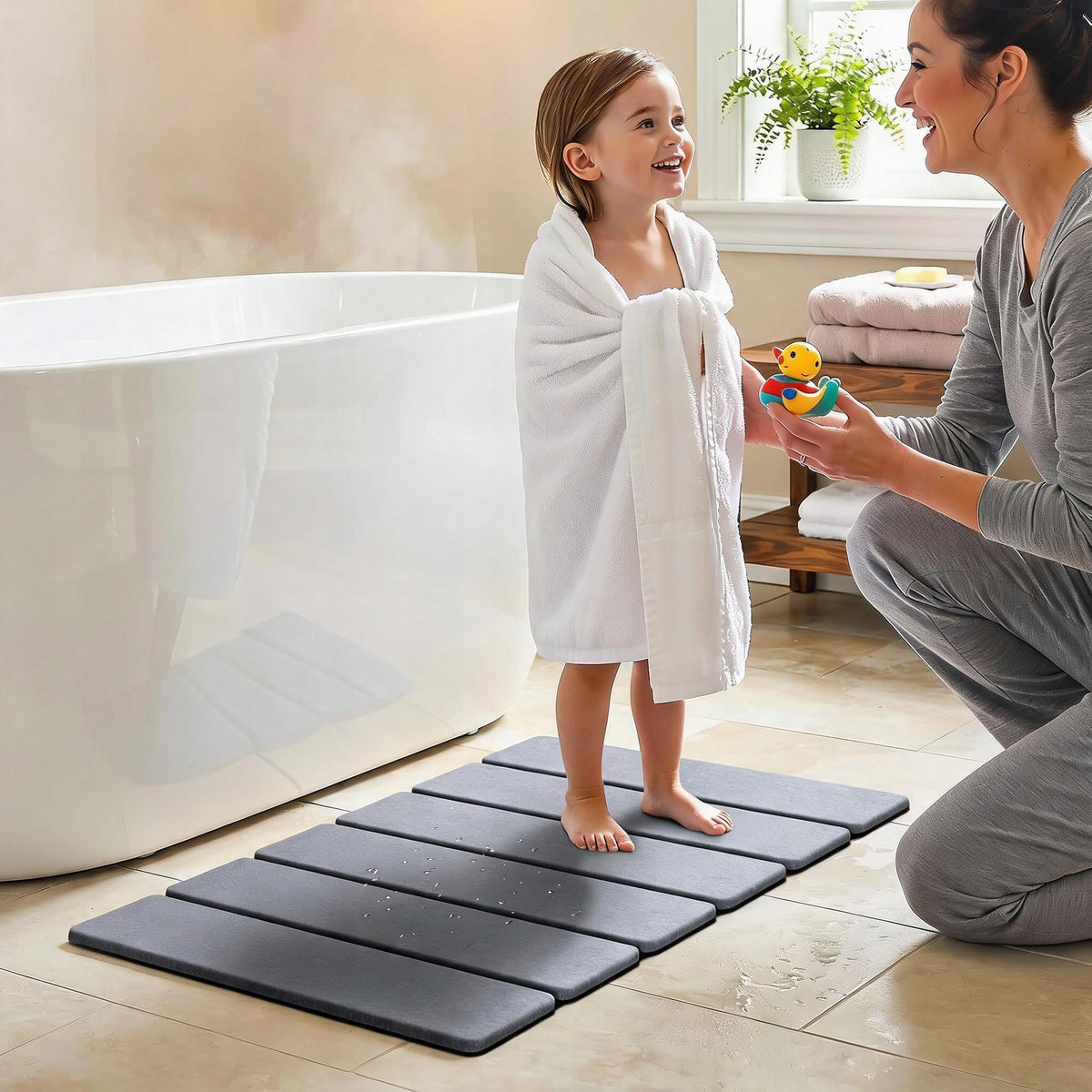 DIATOMITE MAT FOR BATHROOM NATURAL QUICK-DRYING RUBBER RECTANGULAR BOTTOM Length 60 cm