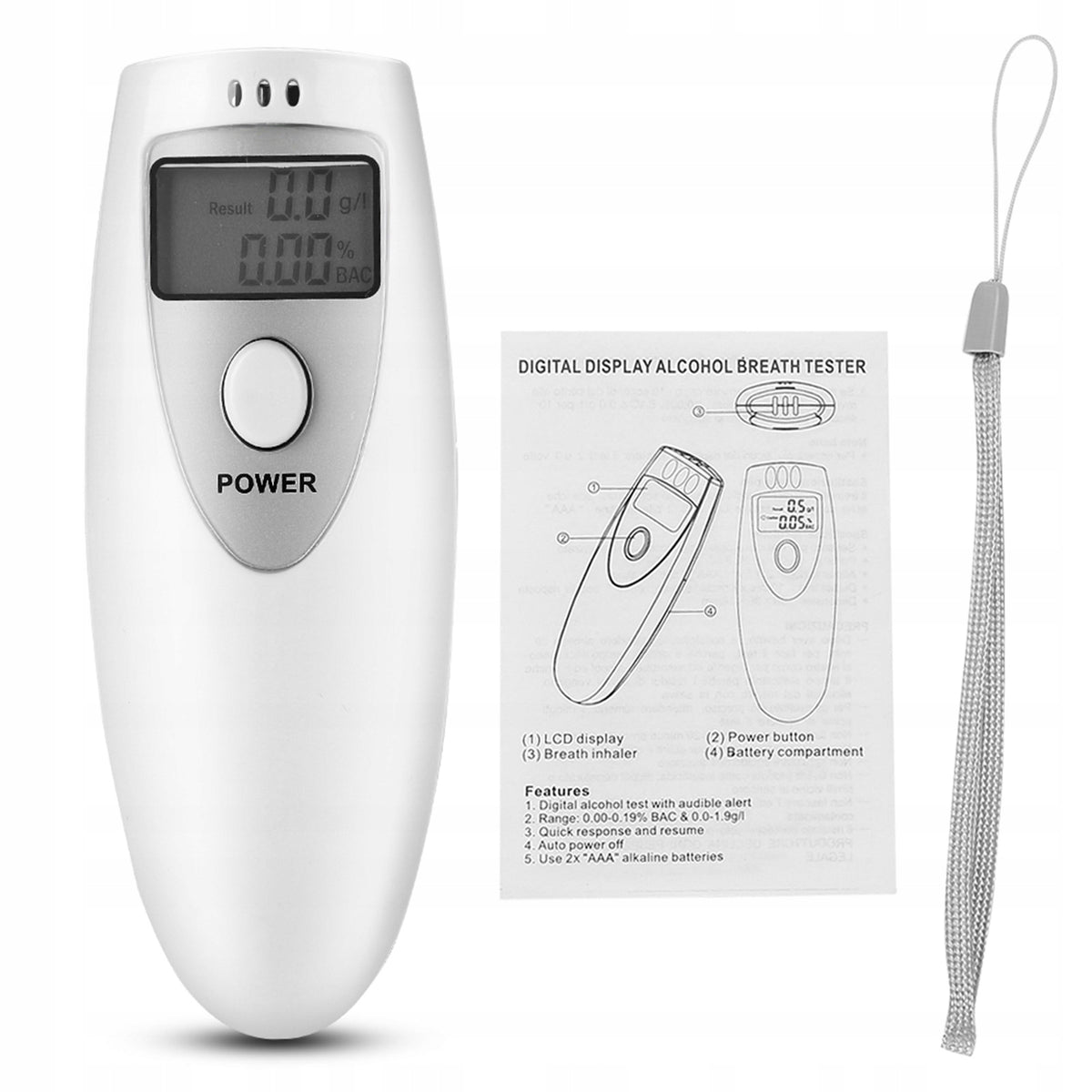DIGITAL BREATHALYZER LCD ALCOHOL TESTER MOUTHPIECELESS