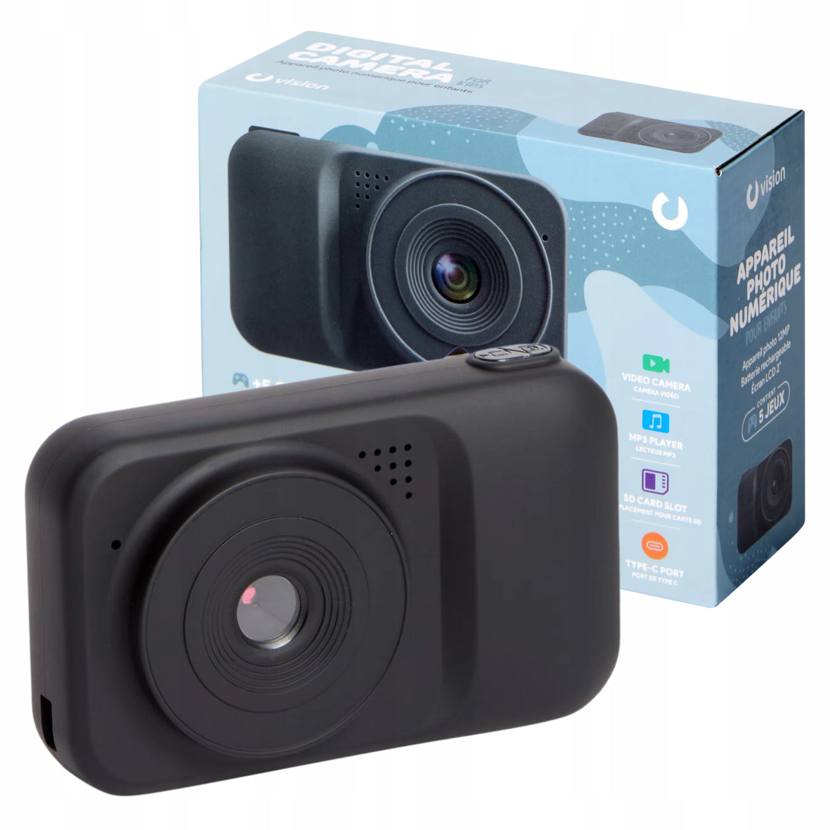 DIGITAL CAMERA FOR CHILDREN BLACK CAMERA WITH MP3 PLAYER GAMES PER CARD