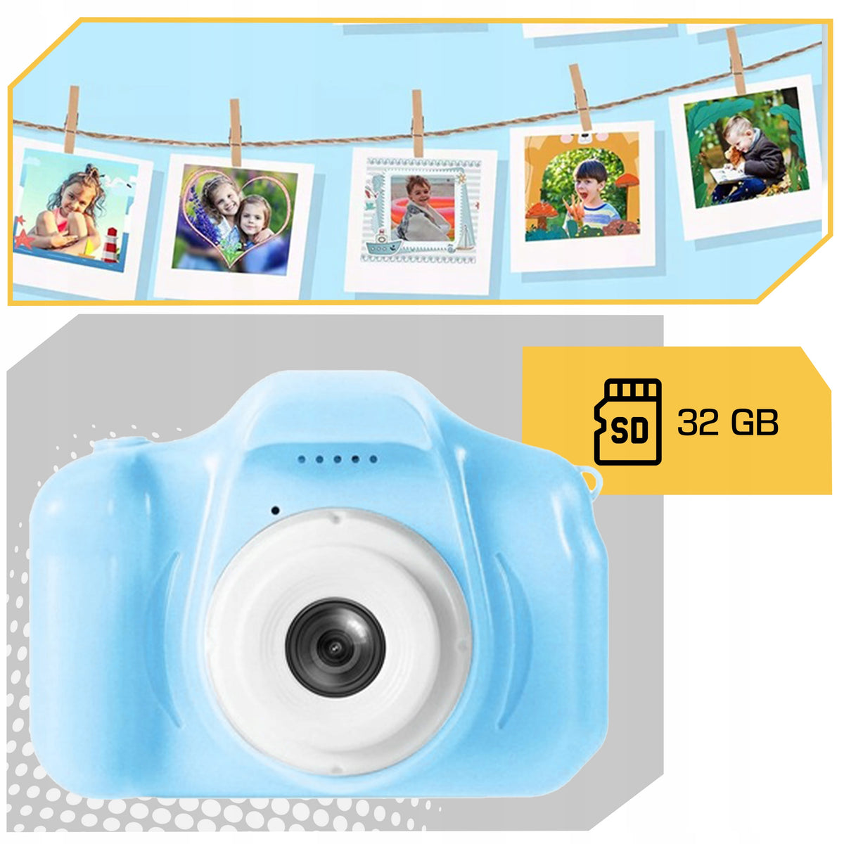 DIGITAL CAMERA FOR CHILDREN BLUE games + 32GB CARD Manufacturer code fotografia cyfrowa aparat