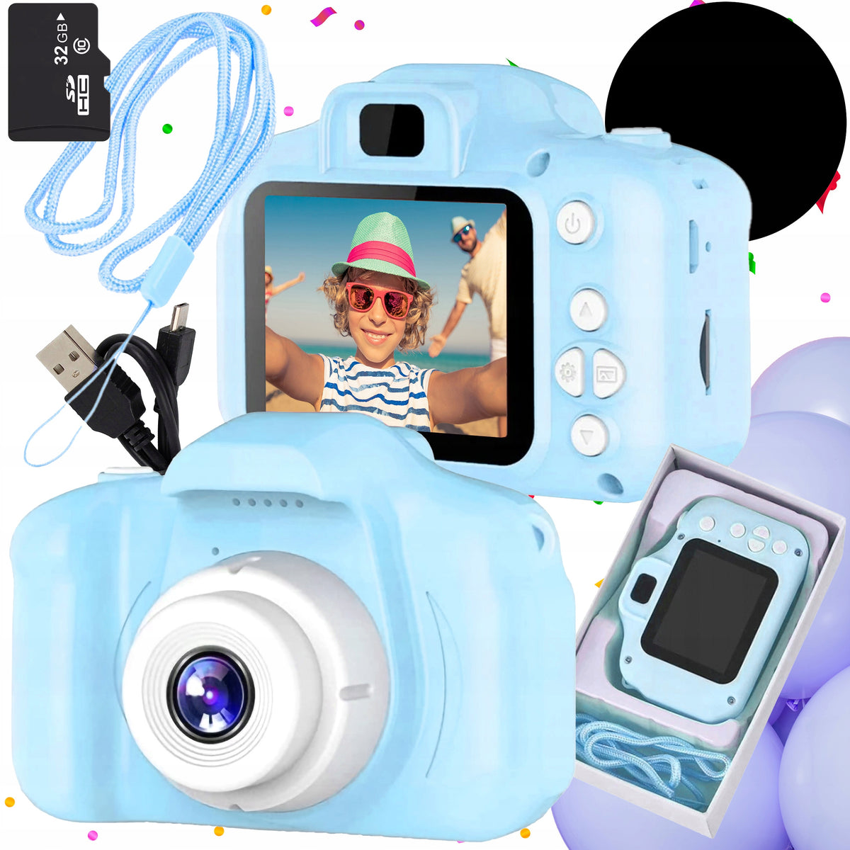 DIGITAL CAMERA FOR CHILDREN BLUE games + 32GB CARD