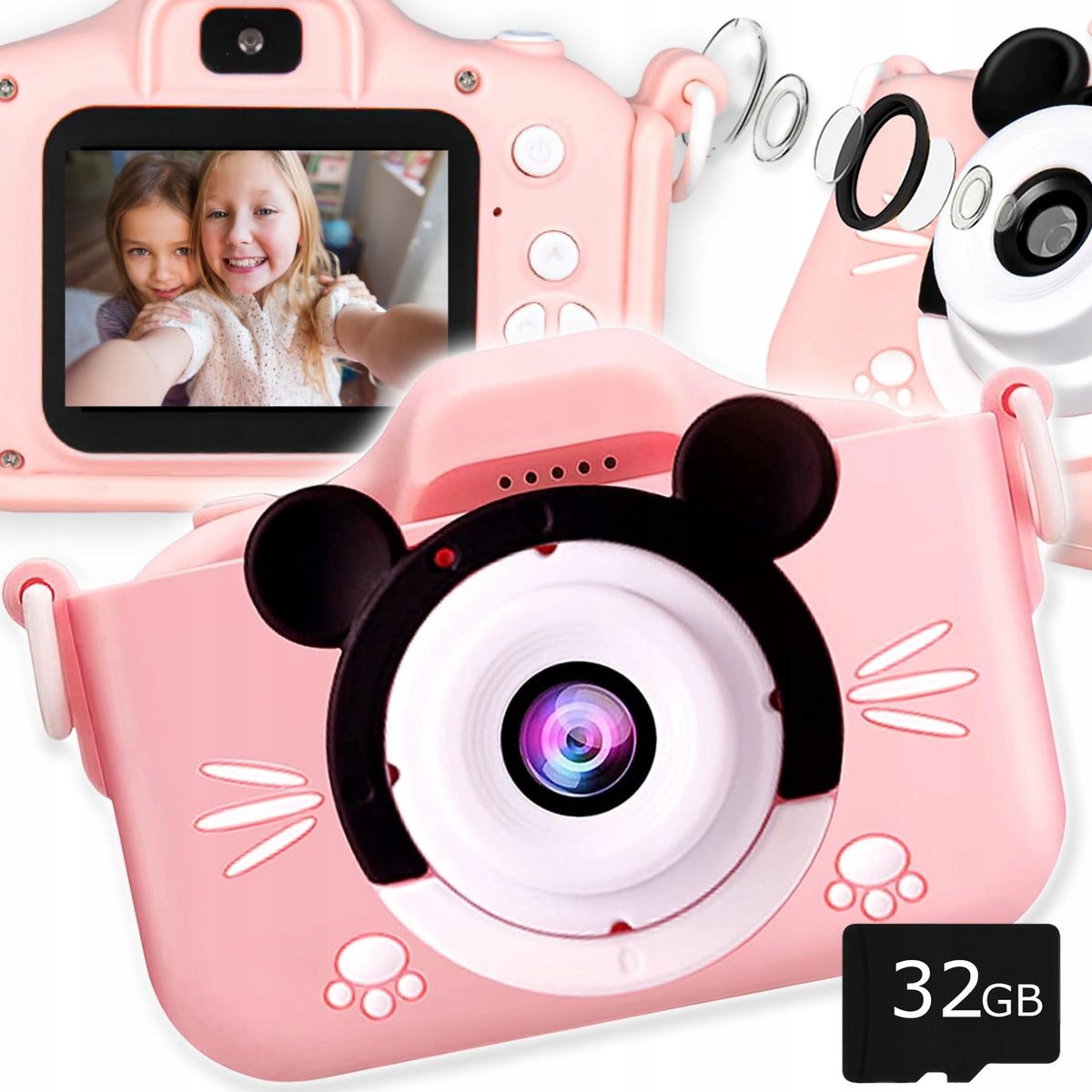 DIGITAL CAMERA FOR CHILDREN PINK KITTEN CARD 32Gb + LANYARD