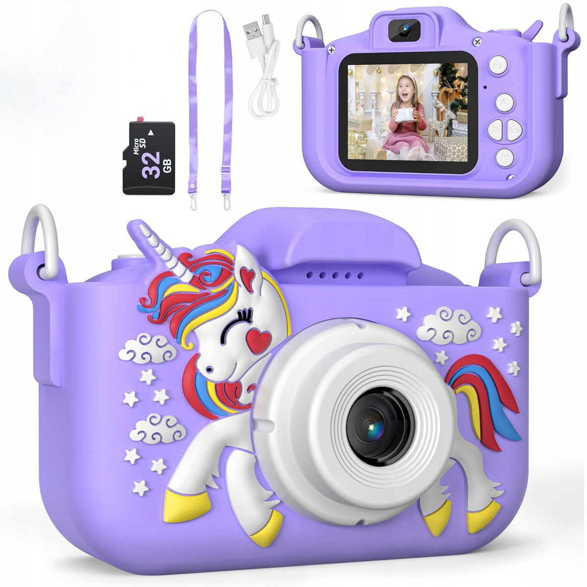 DIGITAL CAMERA FOR CHILDREN UNICORN 48Mpx SELFIE CAMERA+CARD 32GB MENU PL Brand SF
