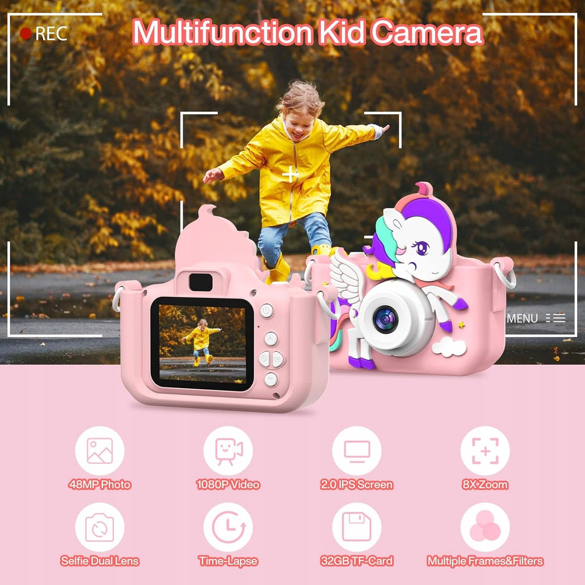 DIGITAL CAMERA FOR CHILDREN UNICORN SELFIE CAMERA+CARD 32GB Brand SF