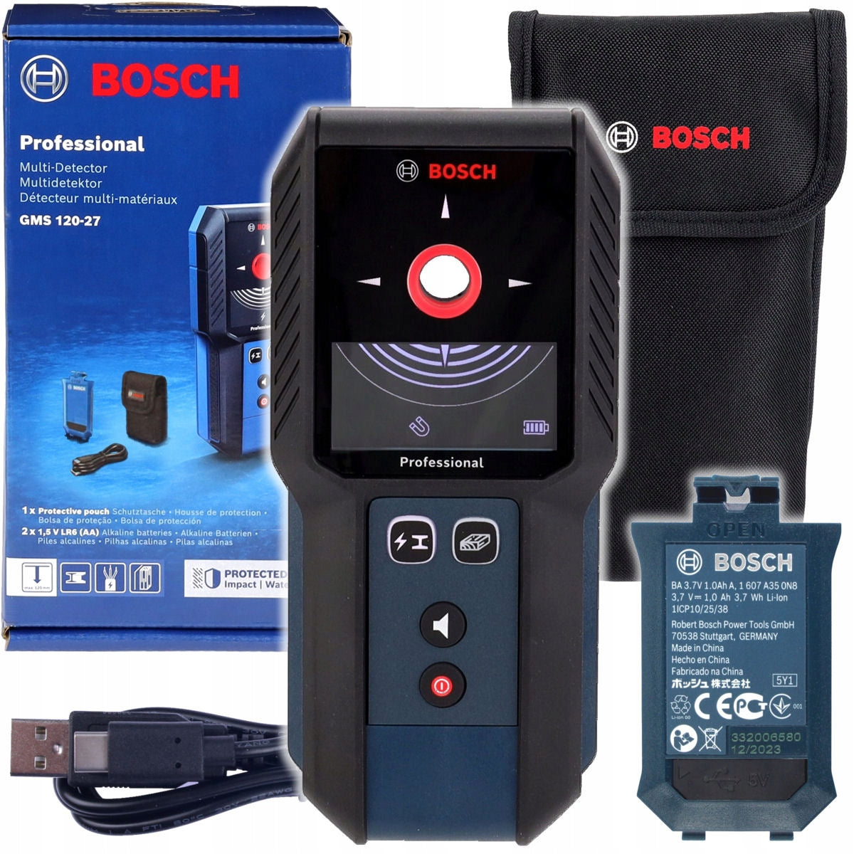 DIGITAL METAL AND WIRE DETECTOR GMS 120-27 BOSCH + Li-ION battery