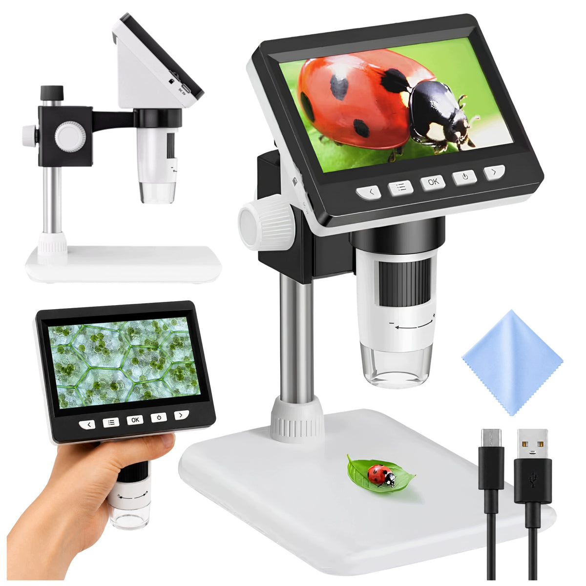 DIGITAL MICROSCOPE with Magnification 1000x FULLHD 1080p LCD 4,3" LED 2MP