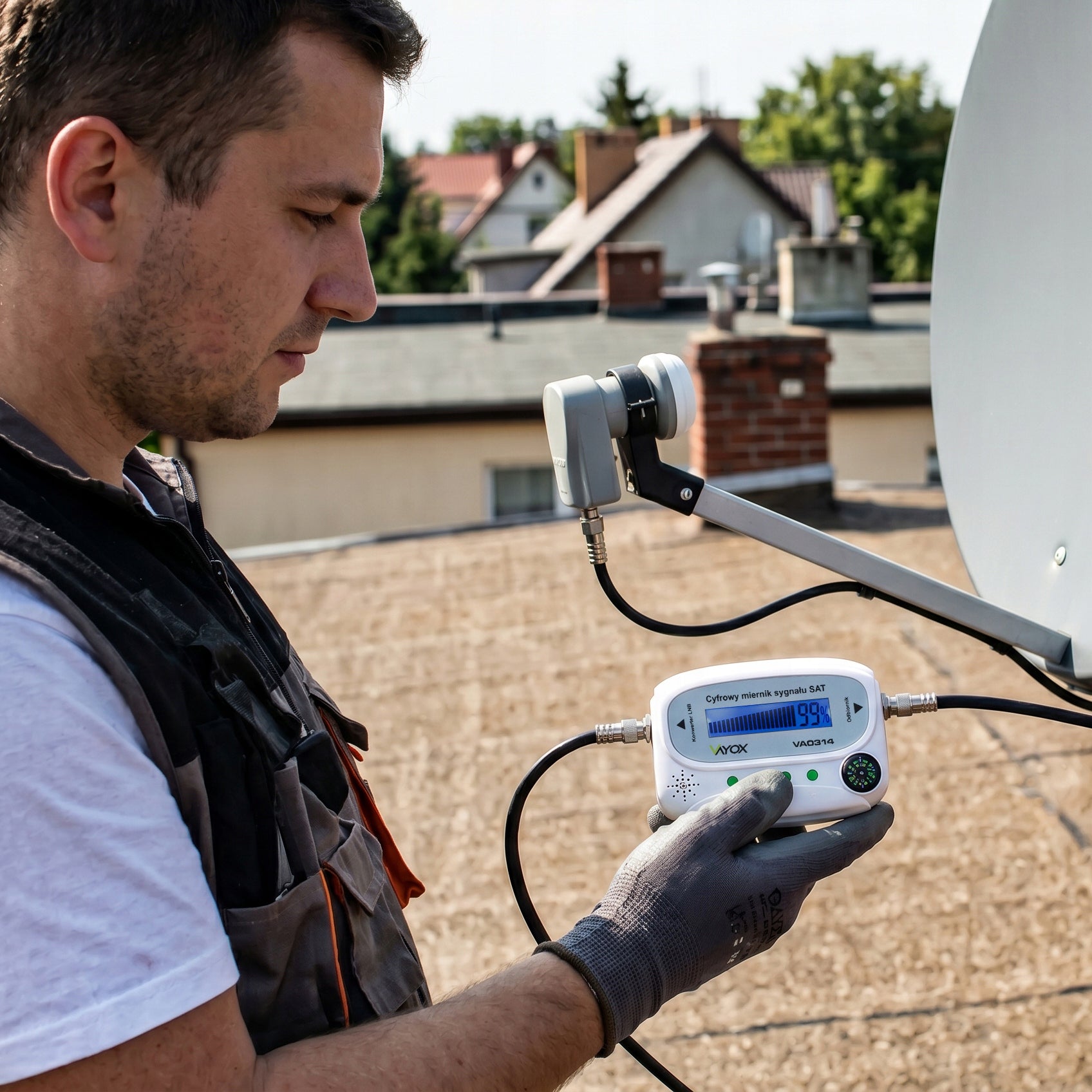 DIGITAL SATELLITE SIGNAL METER ANTENNA SAT-FINDER LCD VAYOX + CABLE F Manufacturer code Miernik cyfrowy sygnału satelitarnego finder
