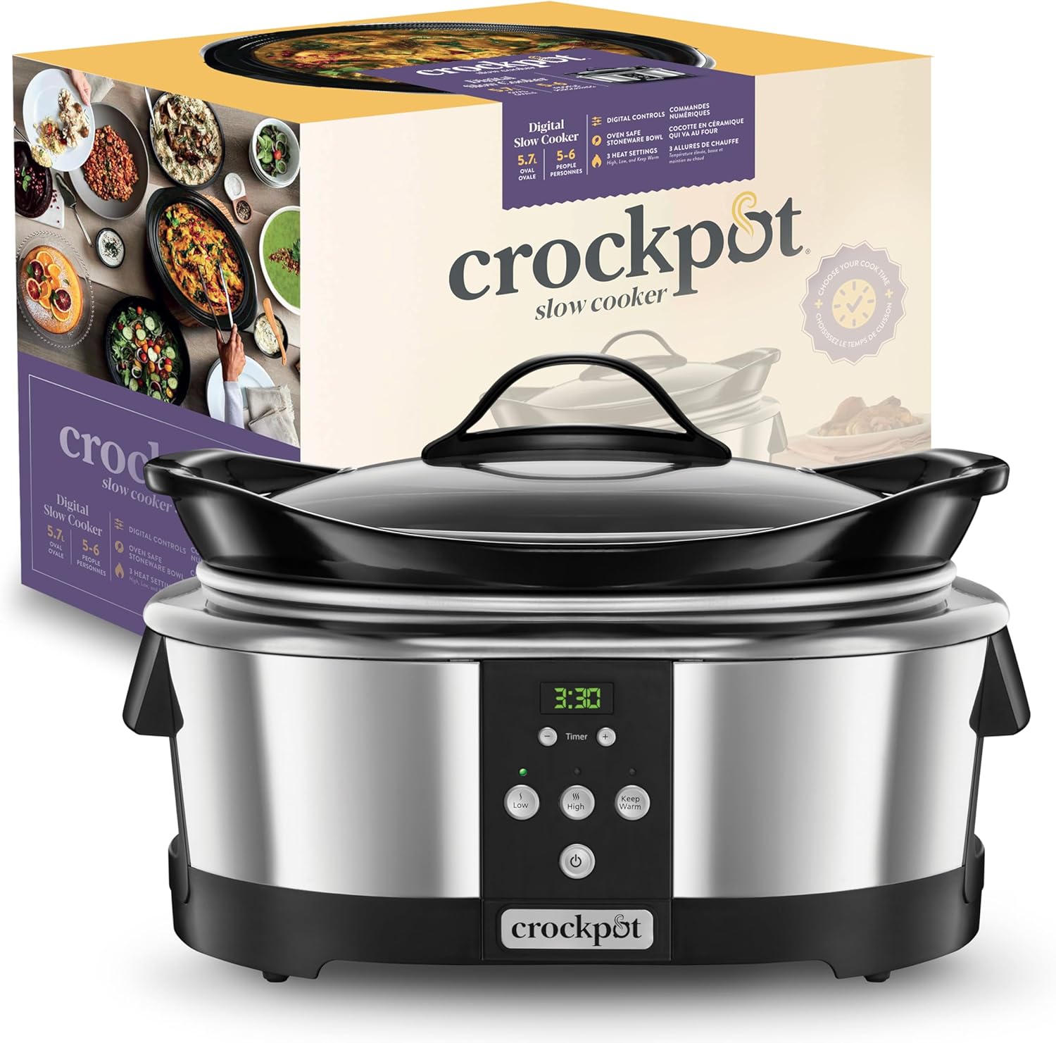 DIGITAL SLOW COOKER 5,7 L STONEWARE POT HEATING FUNCTION TIMER