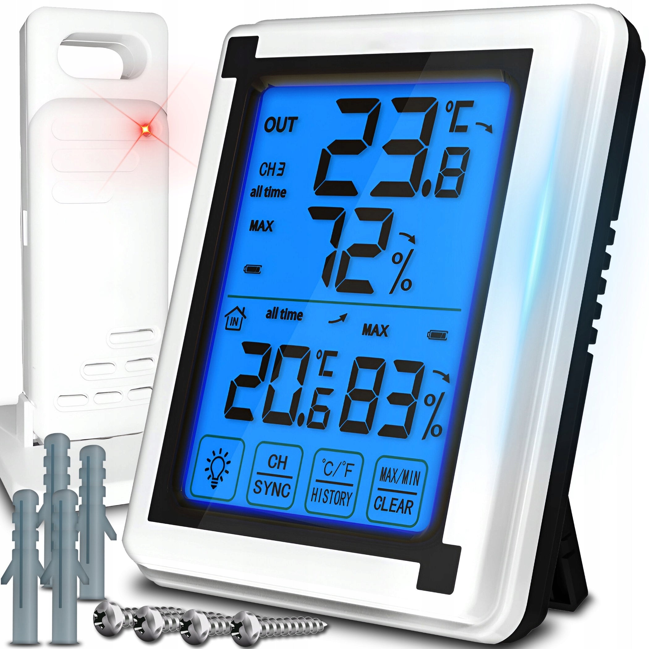 DIGITAL THERMOMETER WIRELESS TOUCH WEATHER STATION HYGROMETER + SENSOR Packaging status original