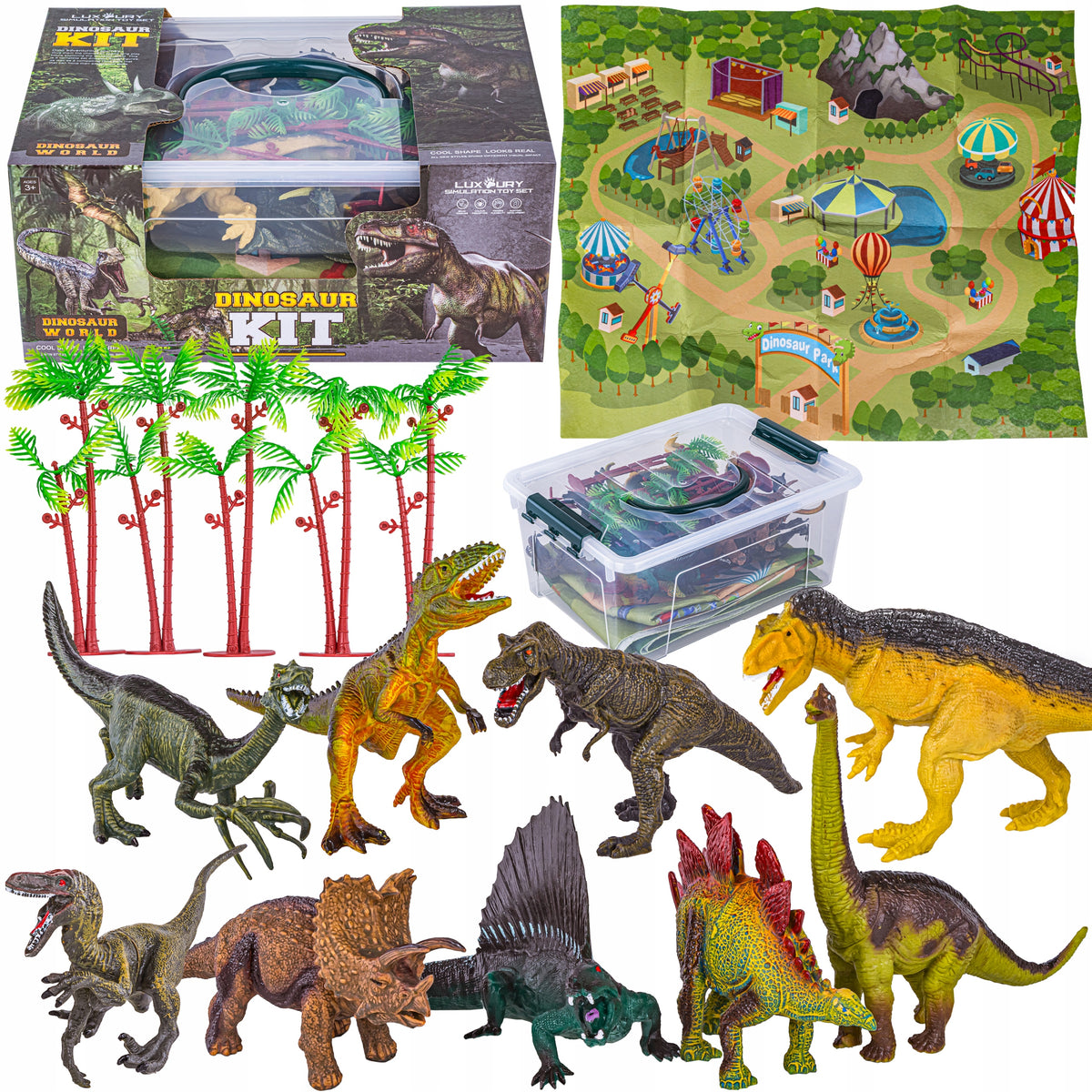DINOSAUR Large Dinosaur Figurine Set CHEST MAT Dinosaur Figurines