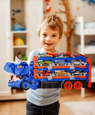 DINOSAUR TRANSPORTER RACE TRACK LARGE SET IN SUITCASE TRACK + 6 CARS Packaging status original