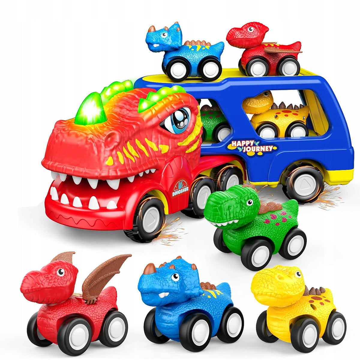 DINOSAUR TRUCK TOW TRUCK TIR SET OF 4 TOY CARS FOR CHILDREN Minimum kid's age 2