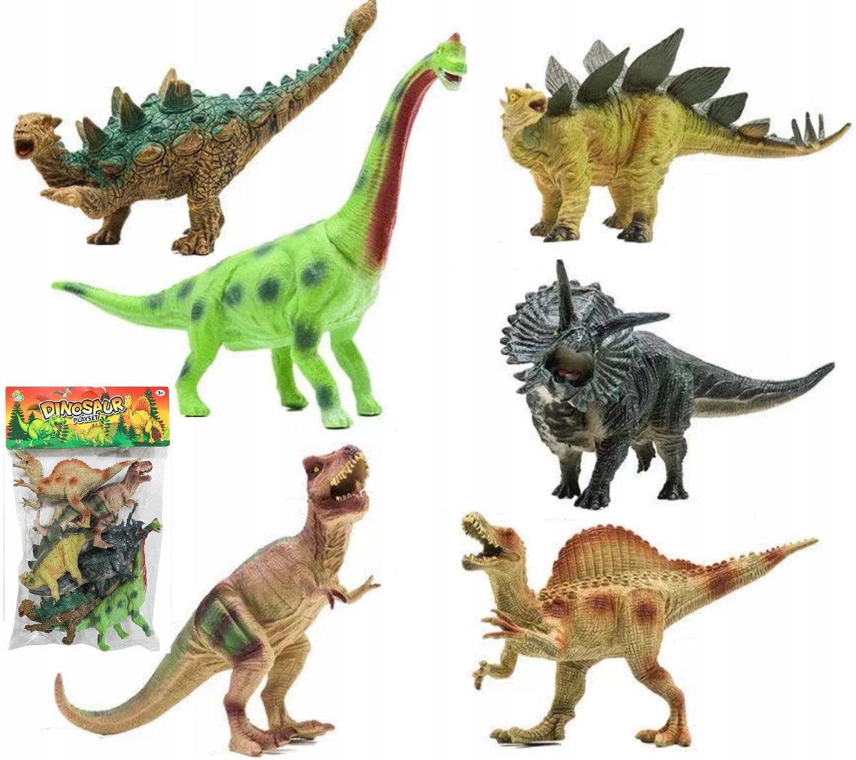 DINOSAURS LARGE DINOSAUR figurines set of 6 rubber figurines t-rex Tyrannosaurus