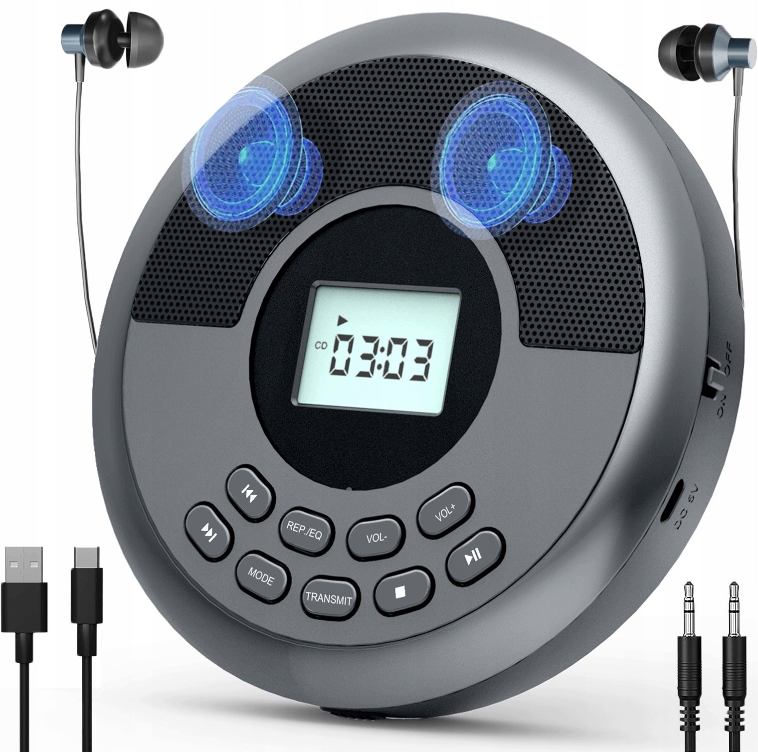 DISCMAN MP3 BLUETOOTH CD PLAYER – PORTABLE, AUX, SILVER