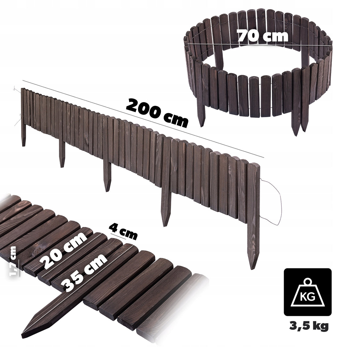 DISCOUNT FENCE 200x20cm GARDEN WOODEN EDGING PALISADA ANTHRACITE Manufacturer code K17394