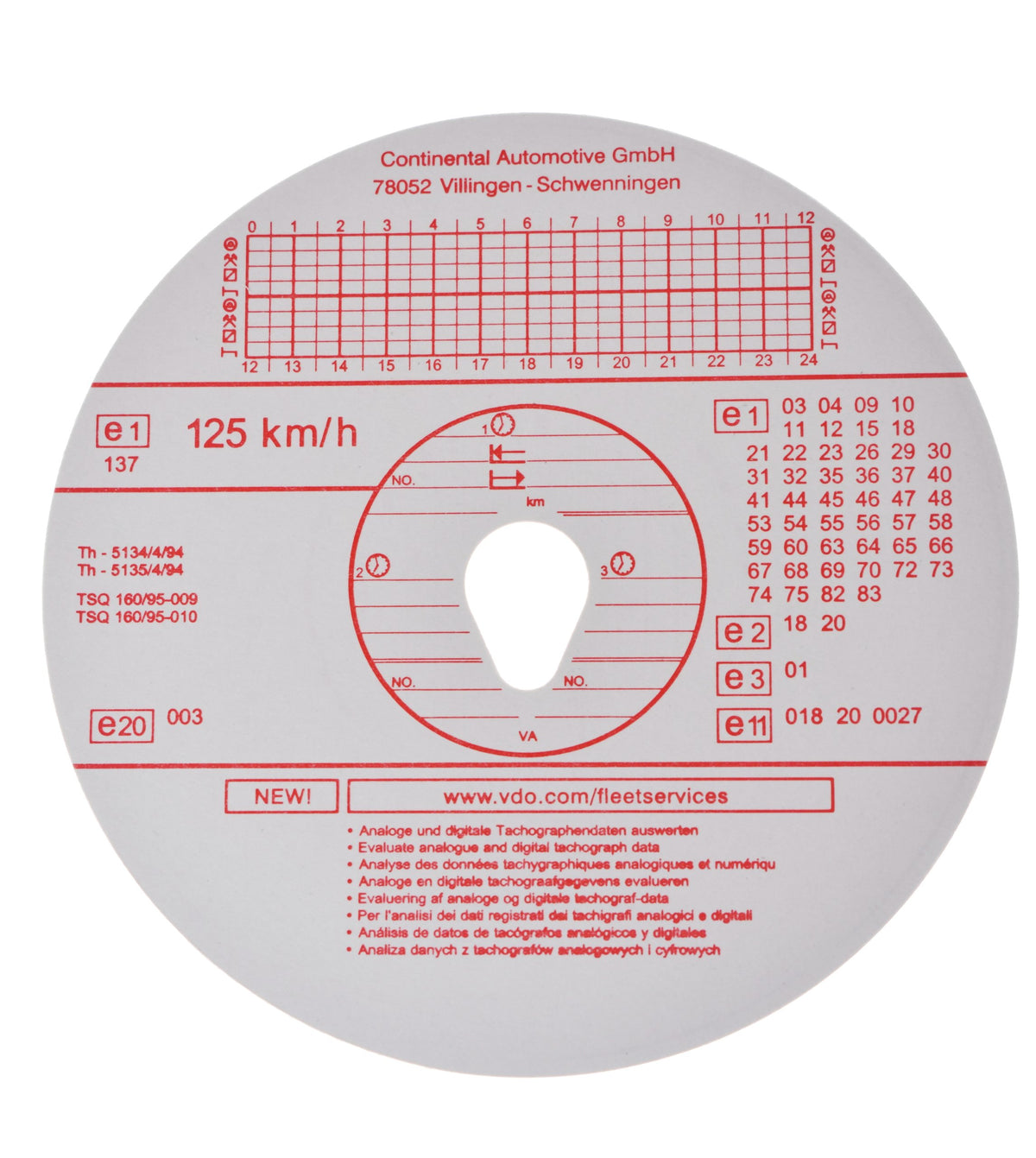 DISCS FOR TACHOGRAPH KIENZLE 125KM/H RECORD SHEETS