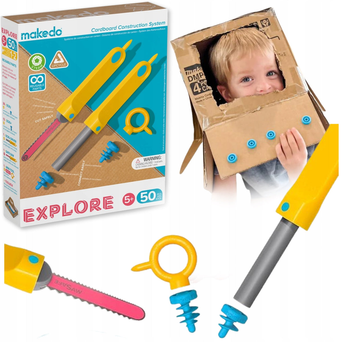 DIY Carton Building Tool Kit Makedo - Explore 50 el.