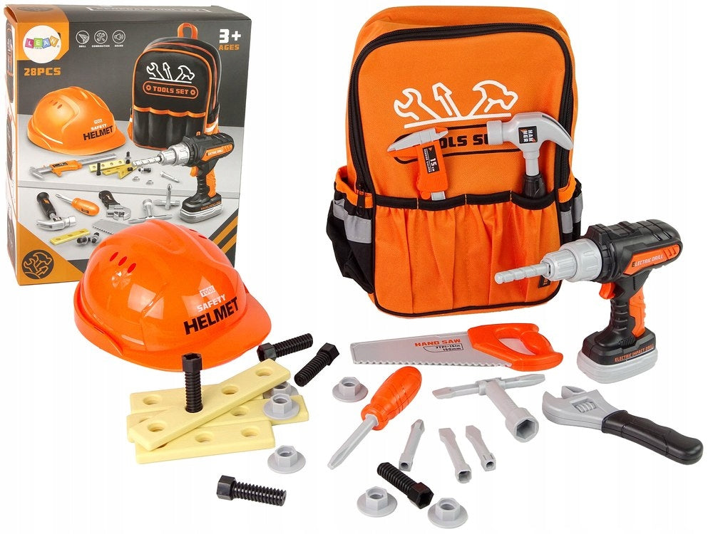DIY KIT IN BACKPACK TOOLS DRILL HELMET FOR CHILDREN