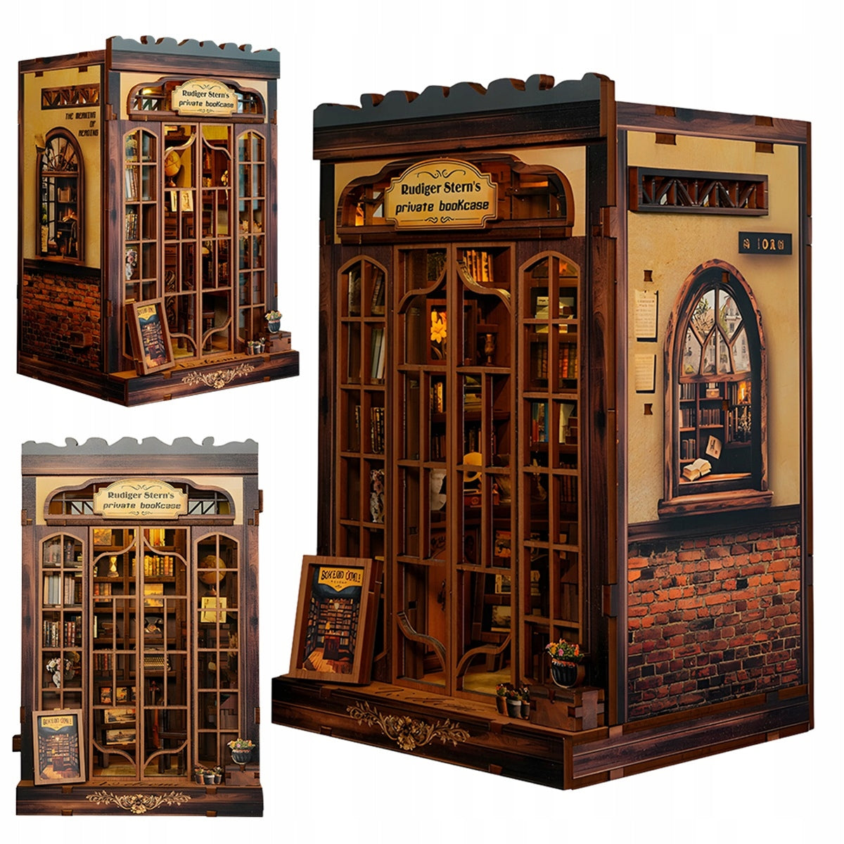 DIY Miniature 3D Brown Library Kit with Gift Accessories Packaging status original