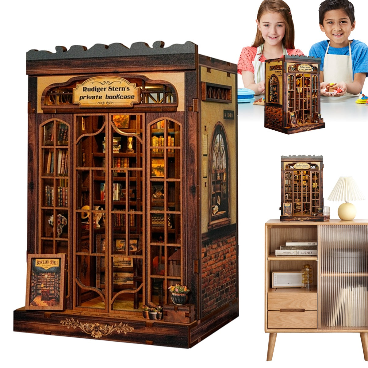 DIY Miniature 3D Brown Library Kit with Gift Accessories