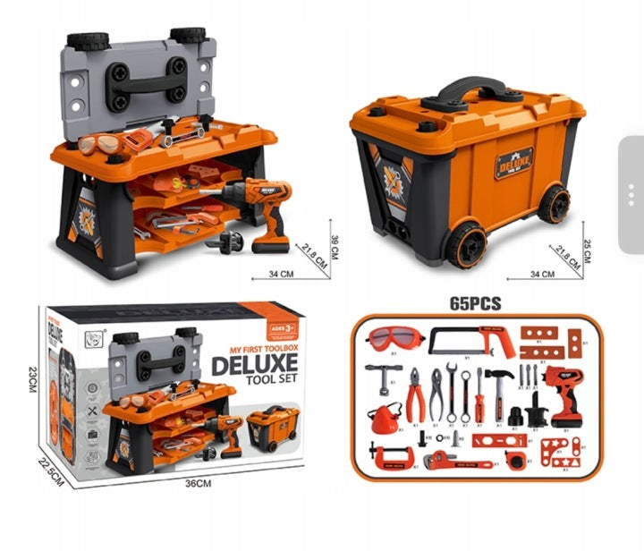 DIY TOOL KIT WORKSHOP BOX WHEELS DRILL TRUNK Brand Play&Smile