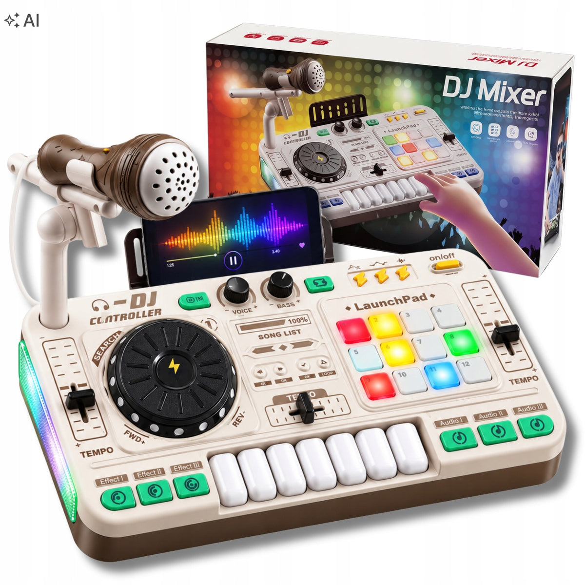 DJ MIXER FOR KIDS WITH MICROPHONE BLUETOOTH KARAOKE LED PIANO GIFT USB