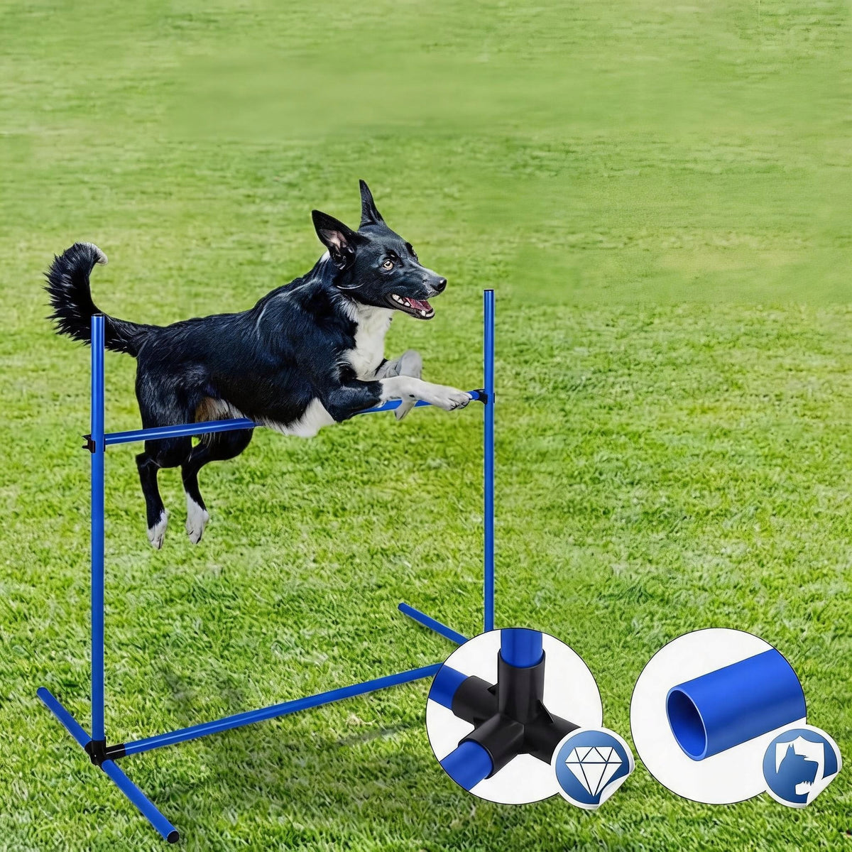 DOG AGILITY SET OBSTACLES 4PCS PVC ADJUSTABLE BLUE WITH BAG Kind agility