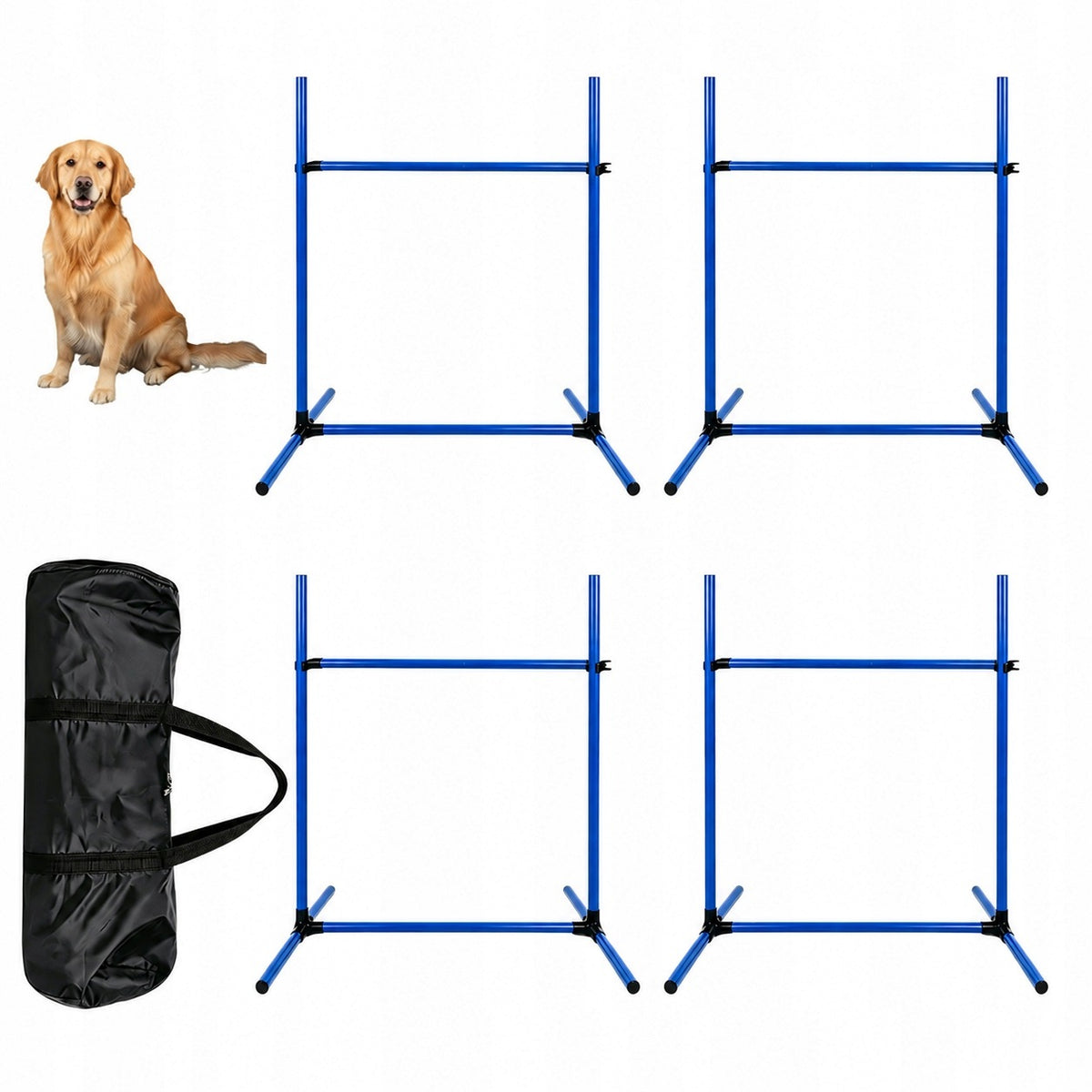 DOG AGILITY SET OBSTACLES 4PCS PVC ADJUSTABLE BLUE WITH BAG