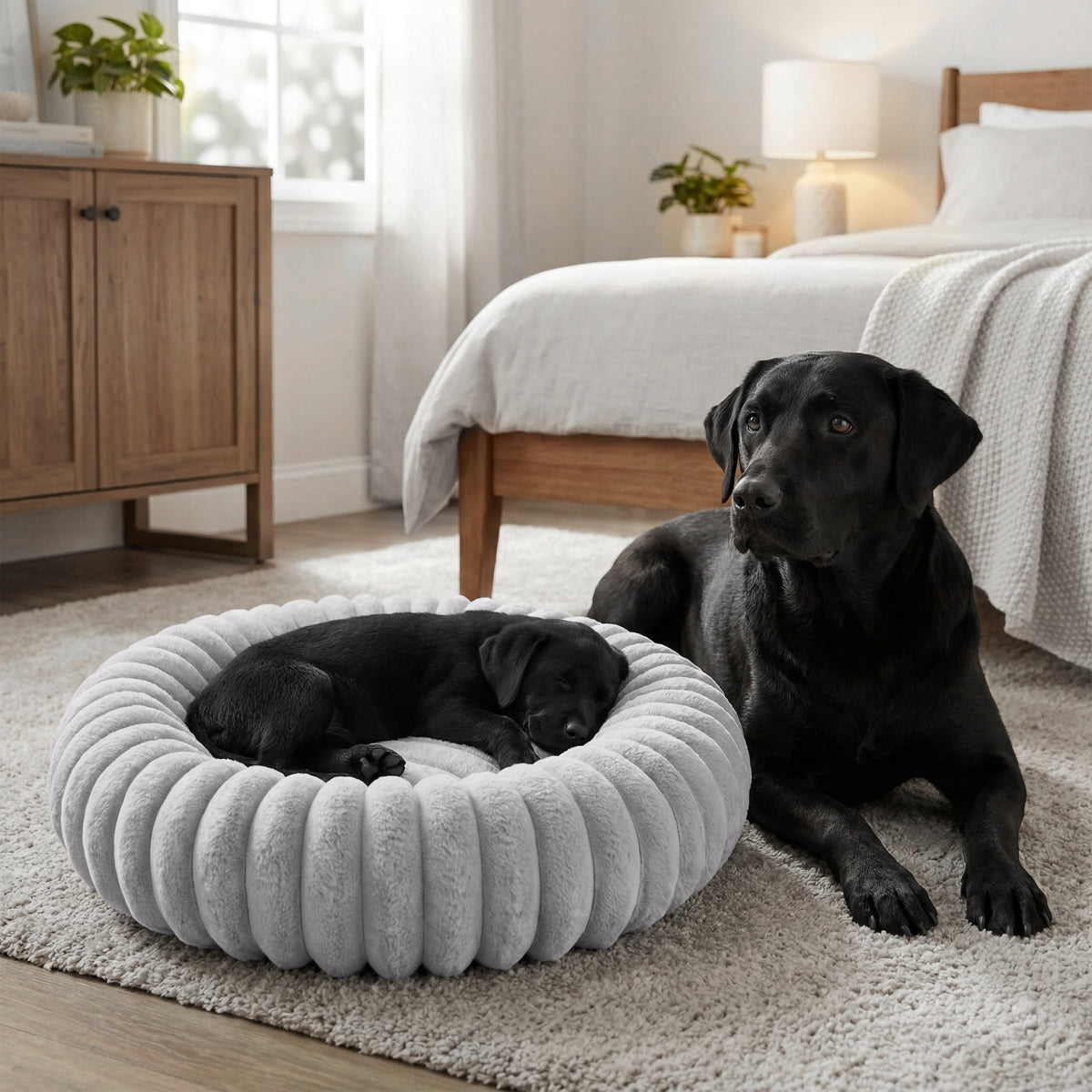 DOG AND CAT BED ROUND 60 CM SOFT ENVELOPING FUR RABBIT FUR Packaging status original