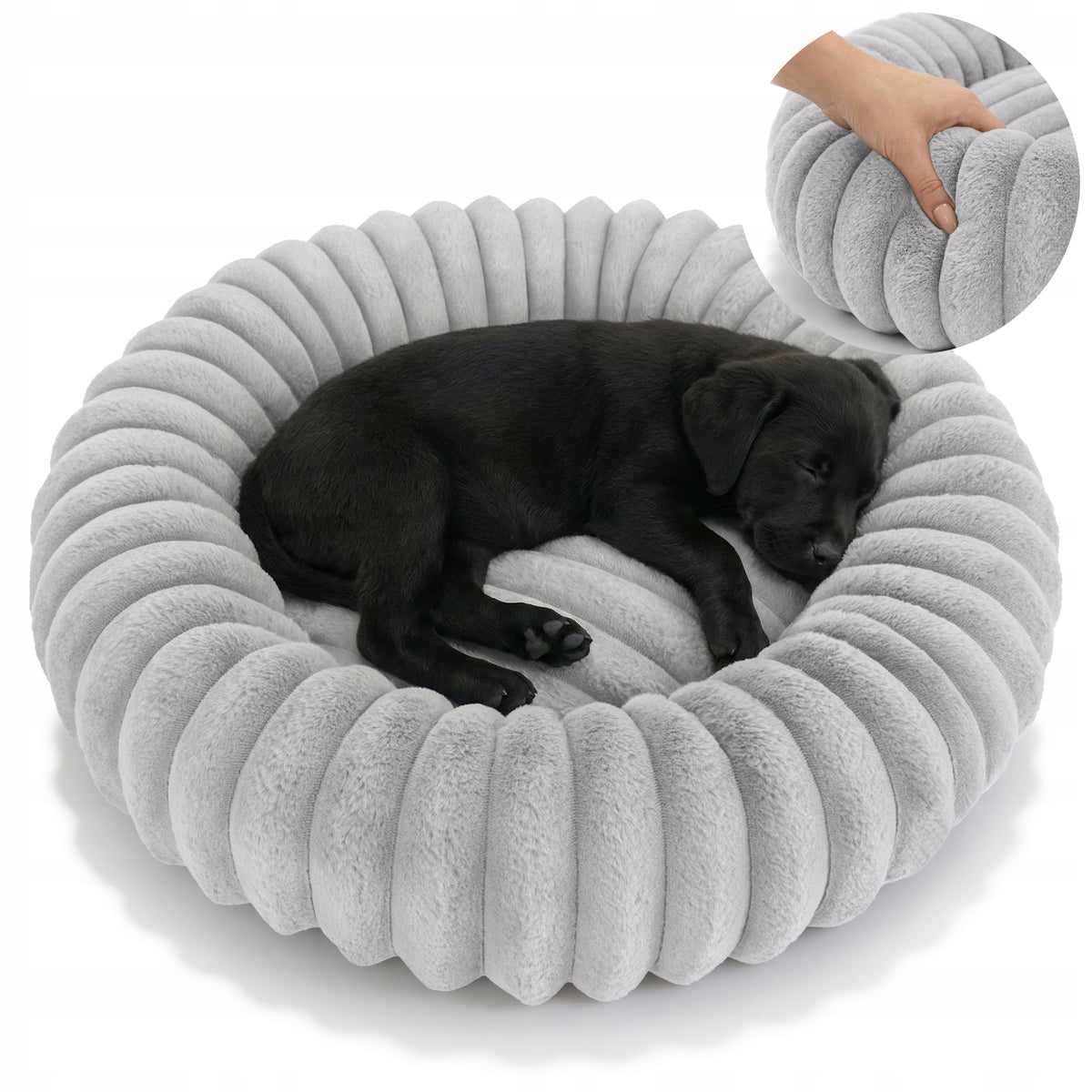 DOG AND CAT BED ROUND 60 CM SOFT ENVELOPING FUR RABBIT FUR