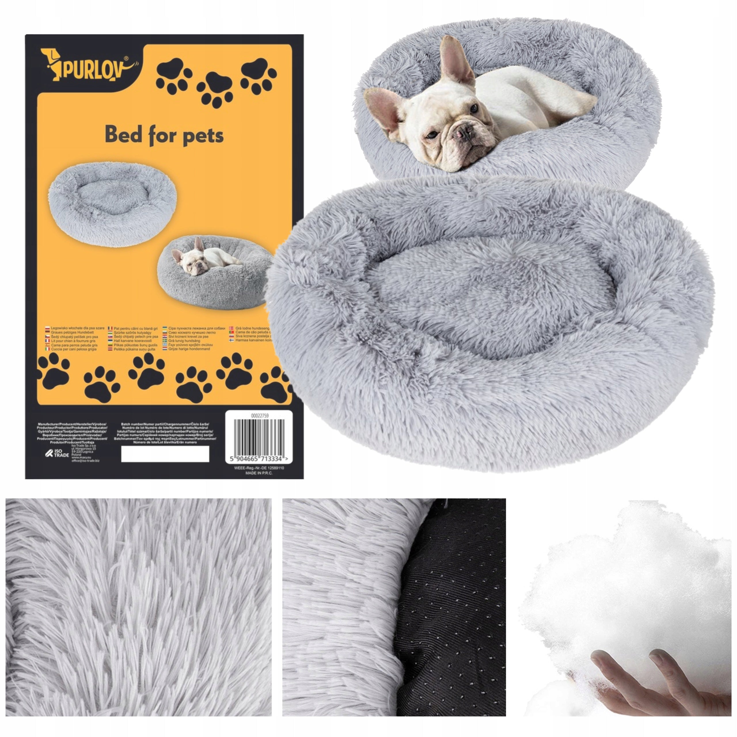 DOG AND CAT BED - WATERPROOF HAIRY - BED PILLOW 60x60cm