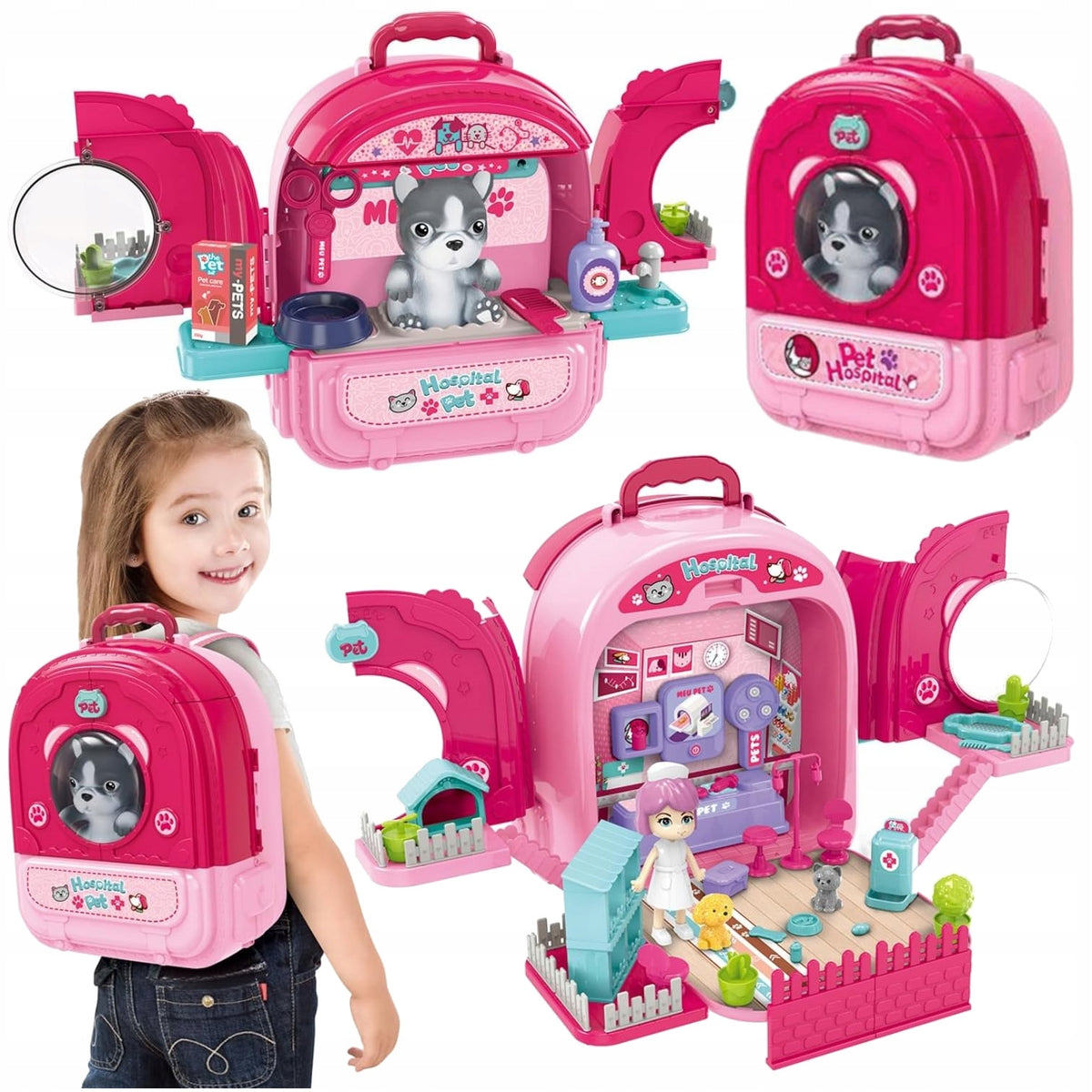 DOG BEAUTY SALON DOLL BACKPACK SET SMALL VETERINARIAN GIFT 3IN1