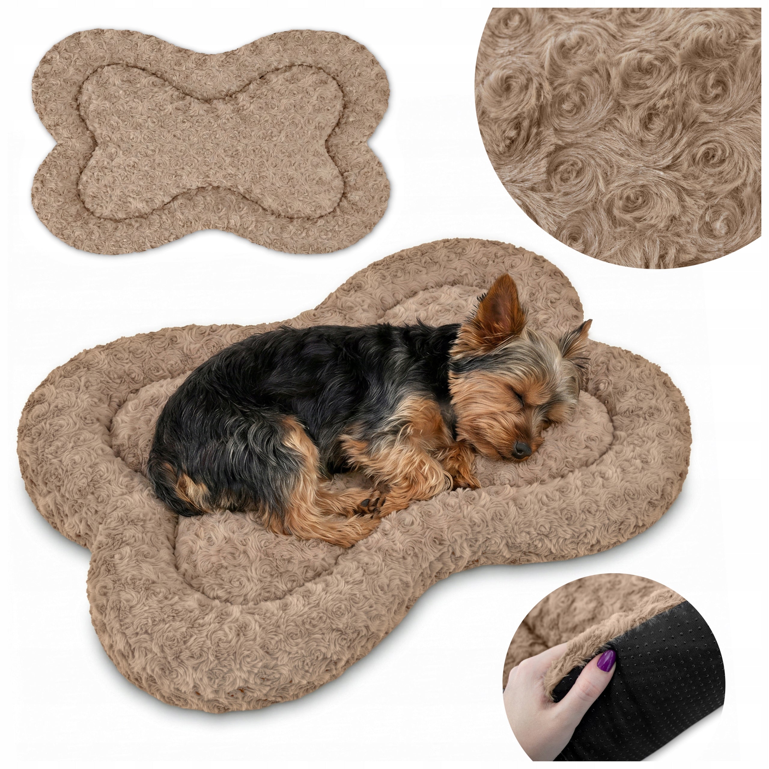 DOG BED 80x50 CM SOFT PLUSH NON-SLIP BONE BEIGE