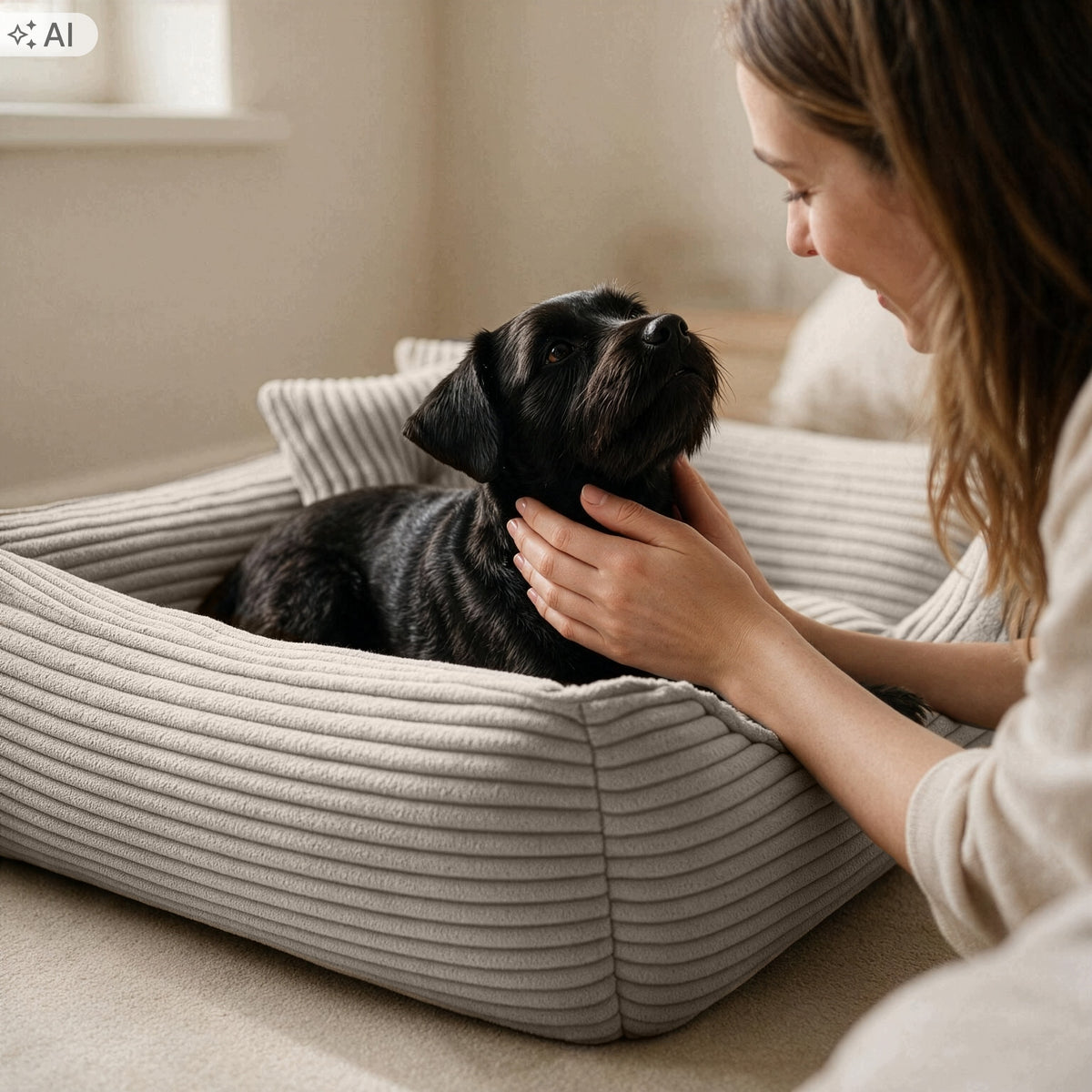 DOG BED REMOVABLE COVER WITH PILLOWS SOFA PREMIUM 70x50 BEIGE Packaging status original
