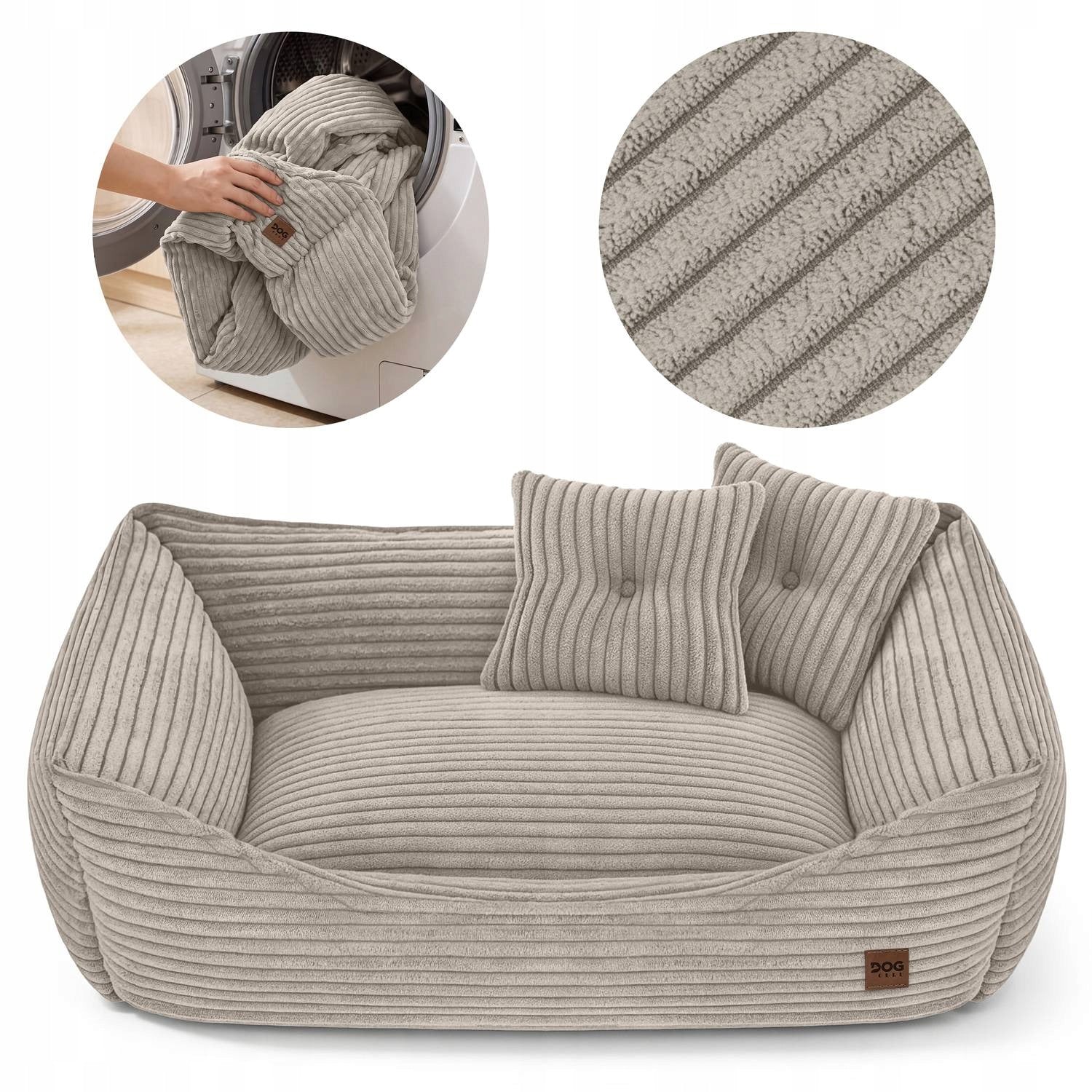 DOG BED REMOVABLE COVER WITH PILLOWS SOFA PREMIUM 70x50 BEIGE
