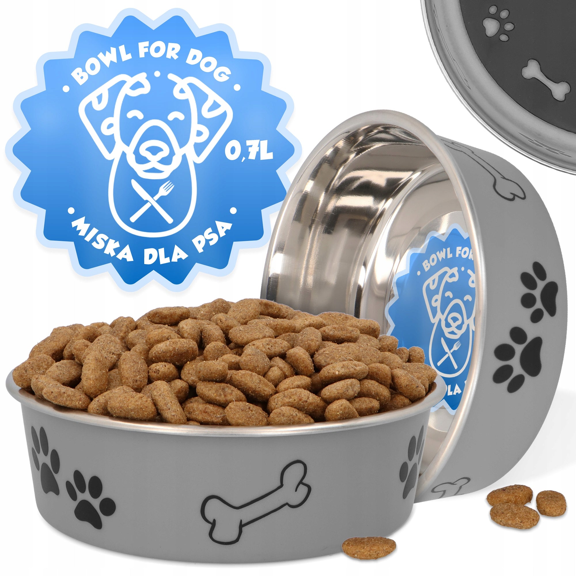 DOG BOWL 0,7 Bowl Metal Steel STAINLESS WATER FOOD Large Dog 4D
