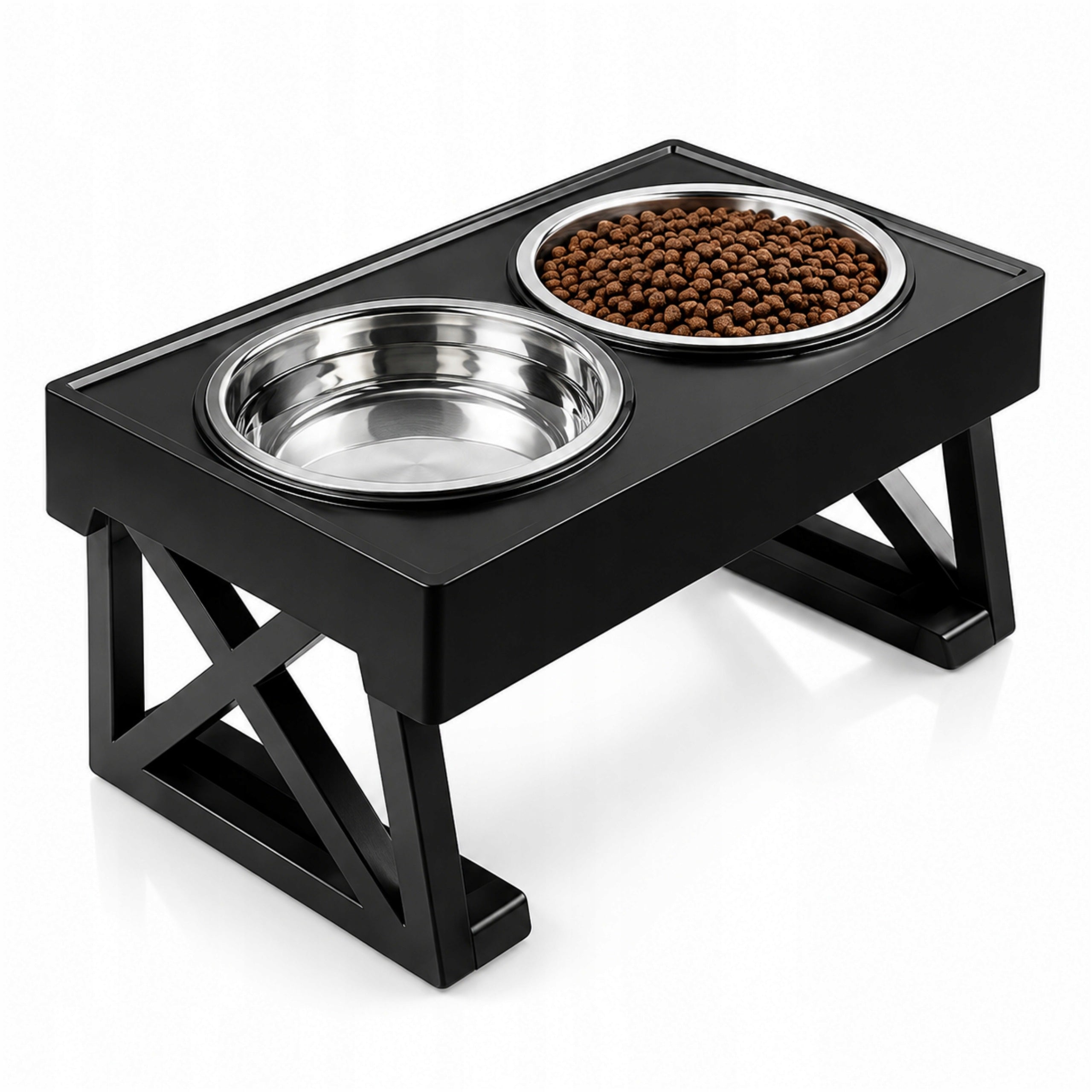 DOG BOWL DOUBLE ON STAND ADJUSTABLE LARGE METAL BOWL STABLE Packaging status original
