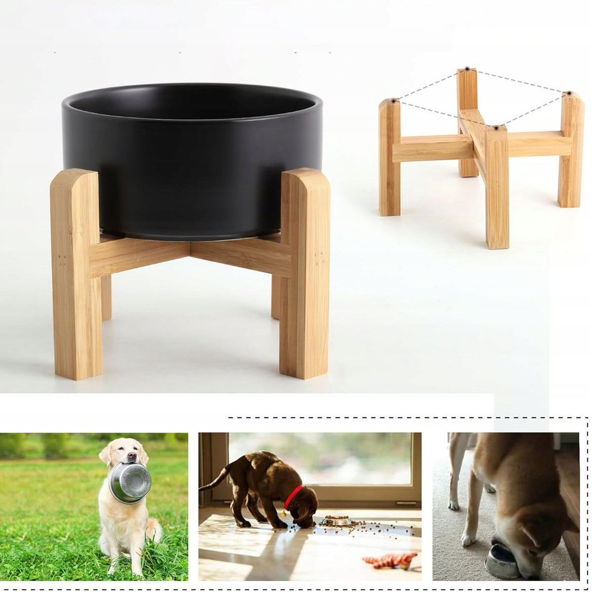 DOG BOWL ON WOODEN STAND DOG FOOD BOWL, CATS 850ML Brand no brand